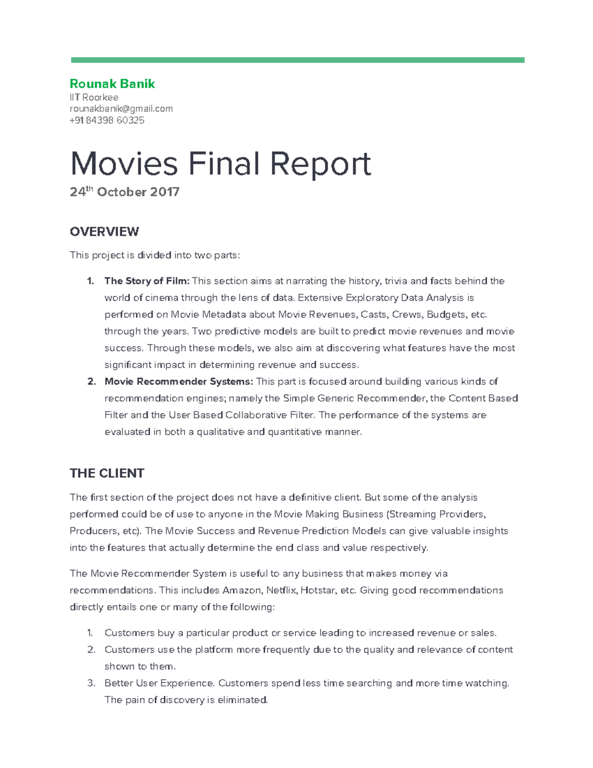 Report - Movies Final Report - Rounak Banik - Rounak Banik IIT Roorkee ...