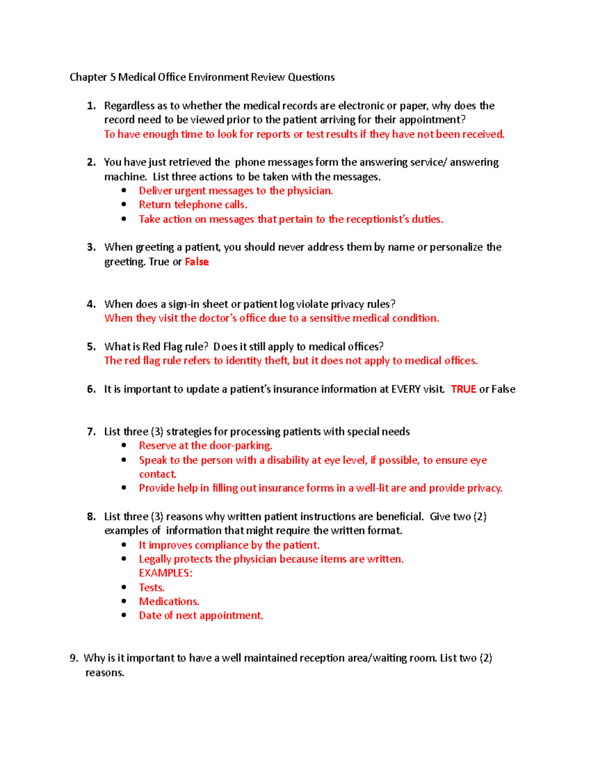 Medical Office Environment Review Qs - Chapter 5 Insights - Studocu