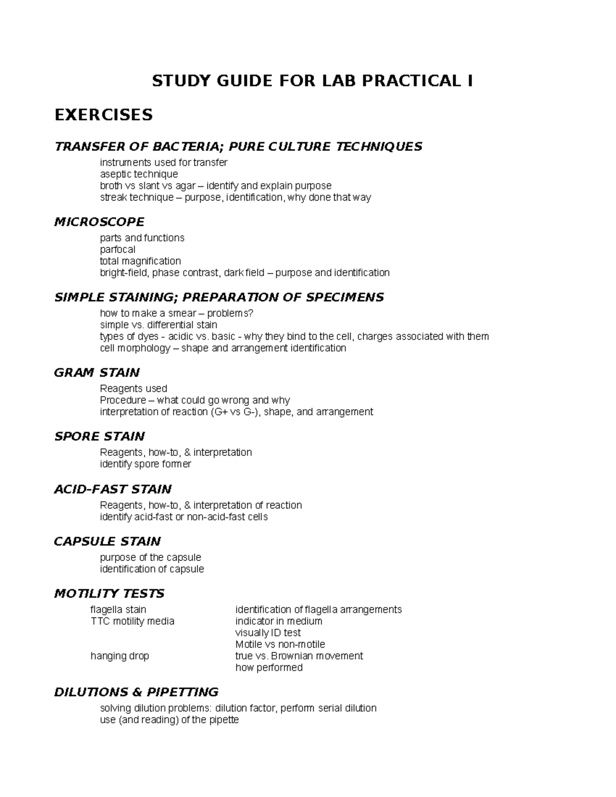 2420 practical I study outline - STUDY GUIDE FOR LAB PRACTICAL I ...