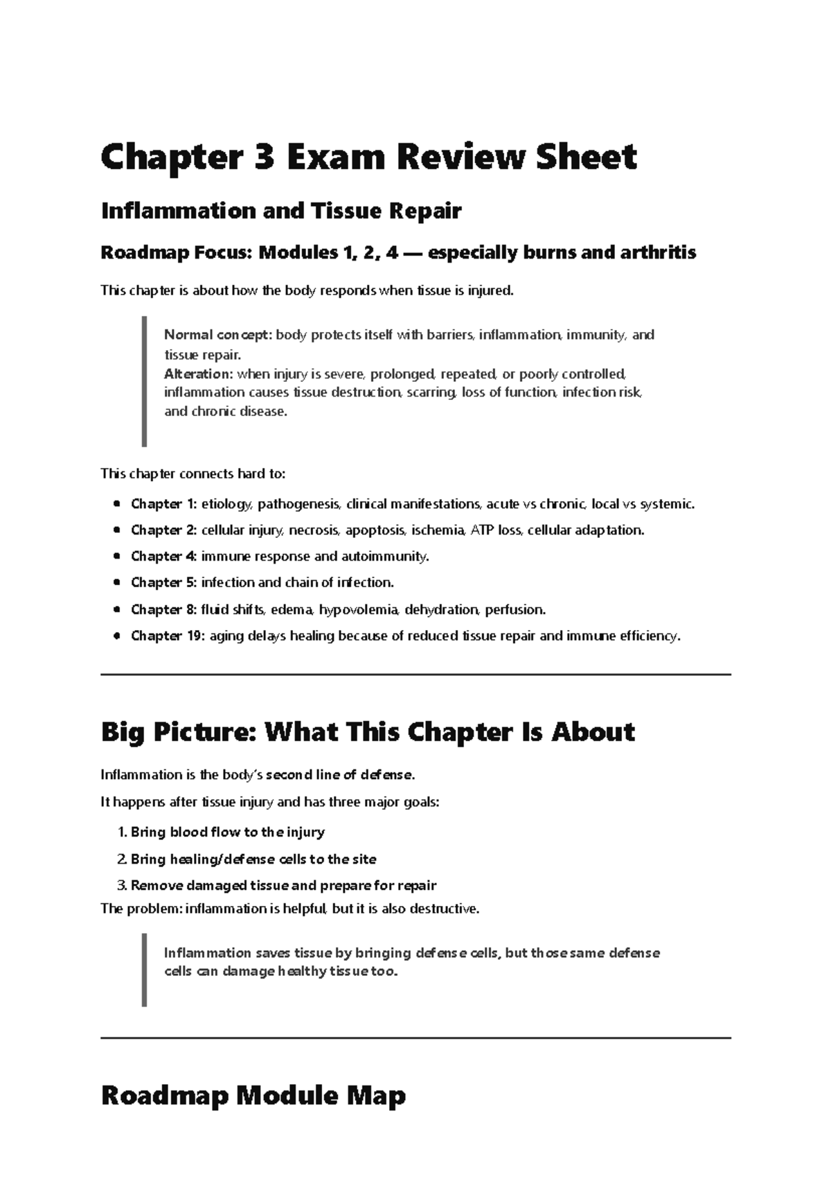 Chapter 3 Exam Review: Inflammation & Tissue Repair (Modules 1, 2, 4 ...