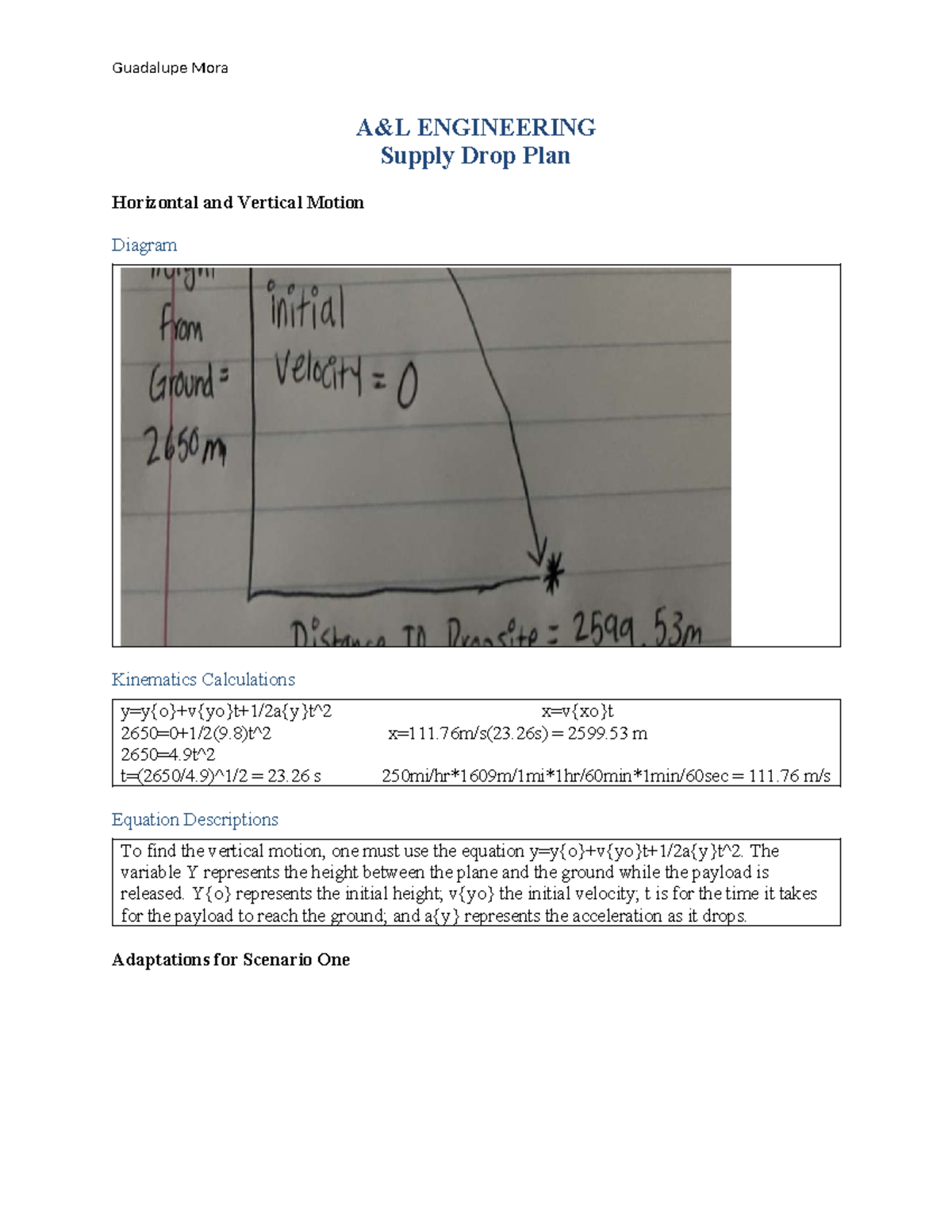 PHY 150 Project One: Supply Drop Plan & Kinematics Analysis - Studocu