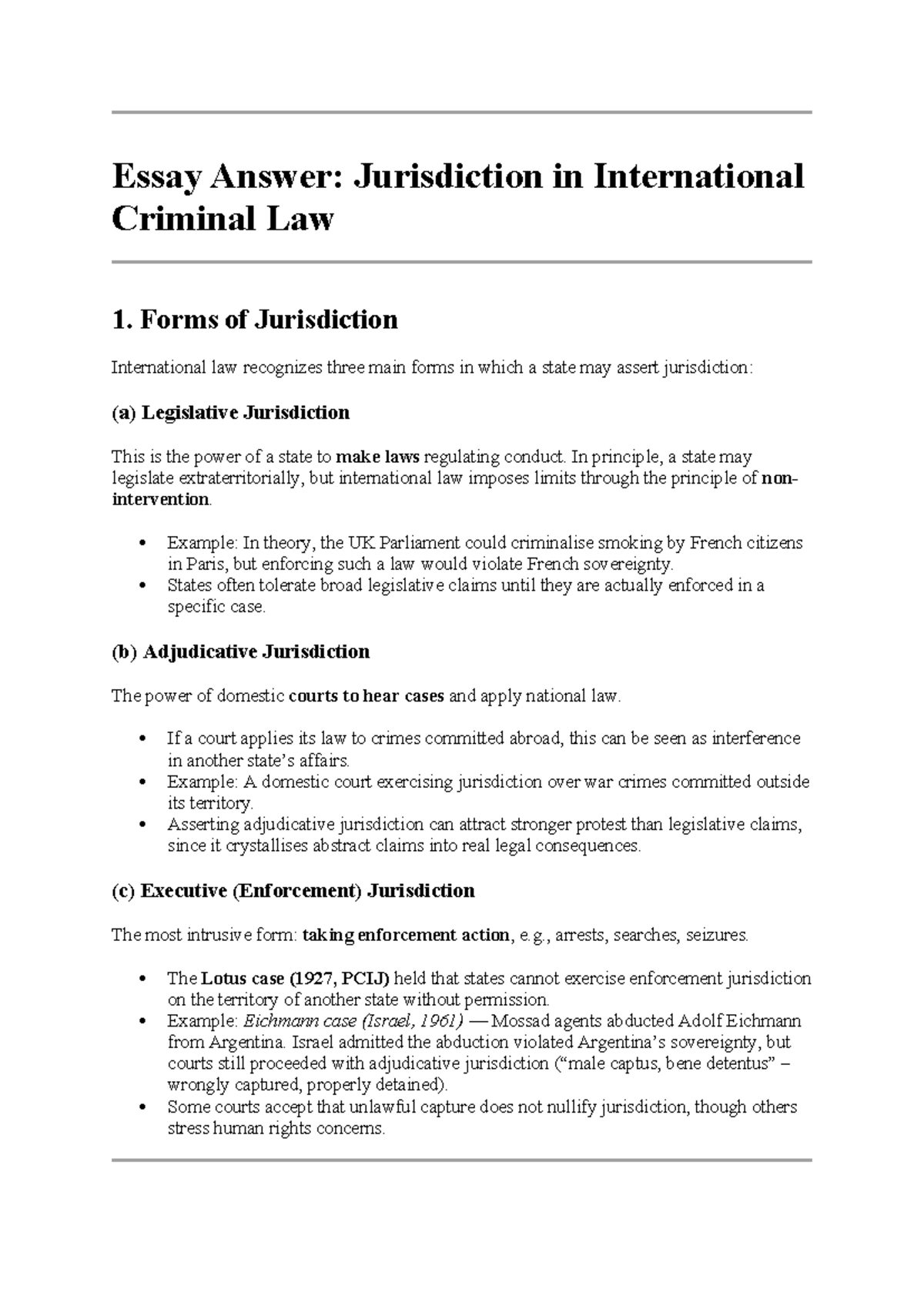 LICL Unit 2: Jurisdiction in International Criminal Law - Key Outcomes ...
