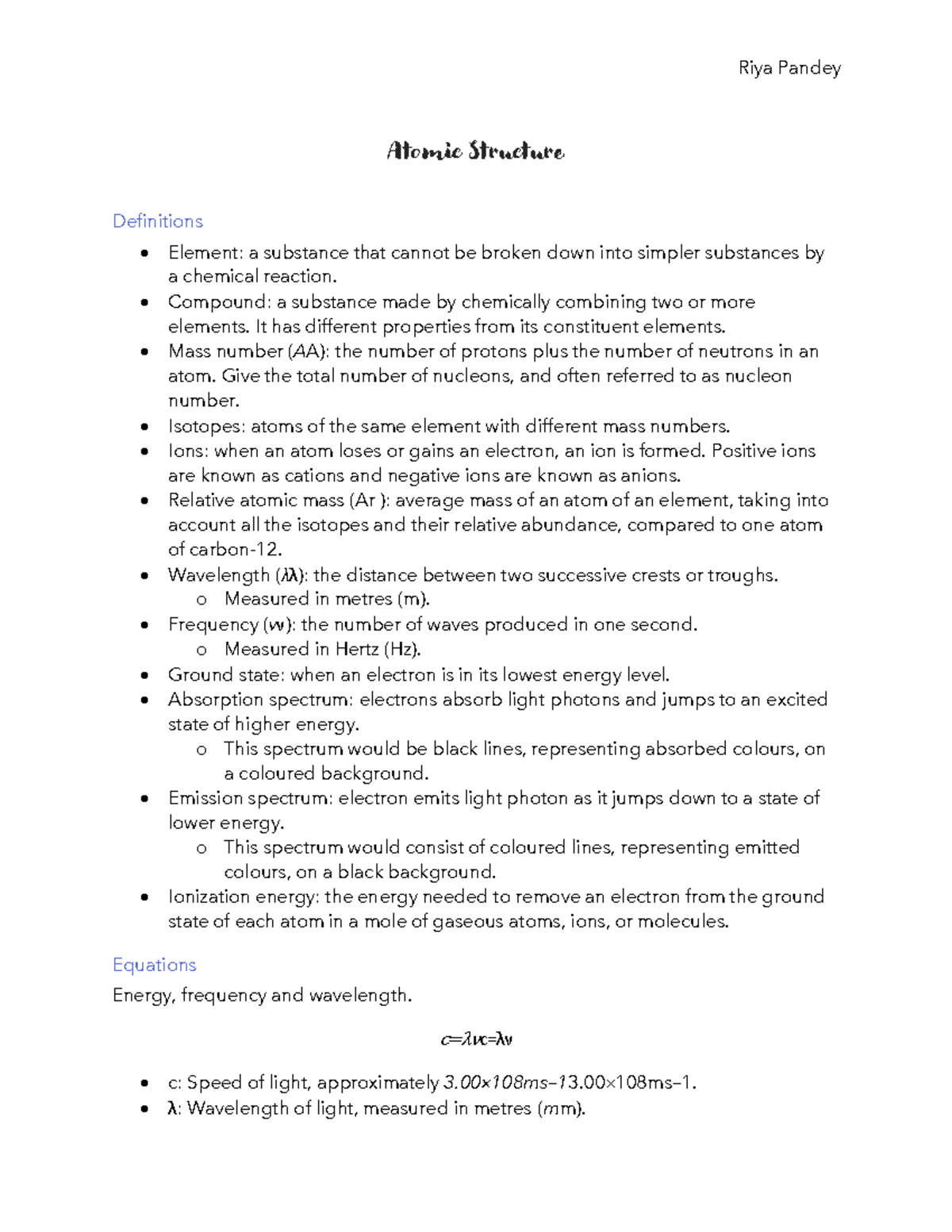 CHEM- Atomic Structure Overview and Key Concepts - Studocu