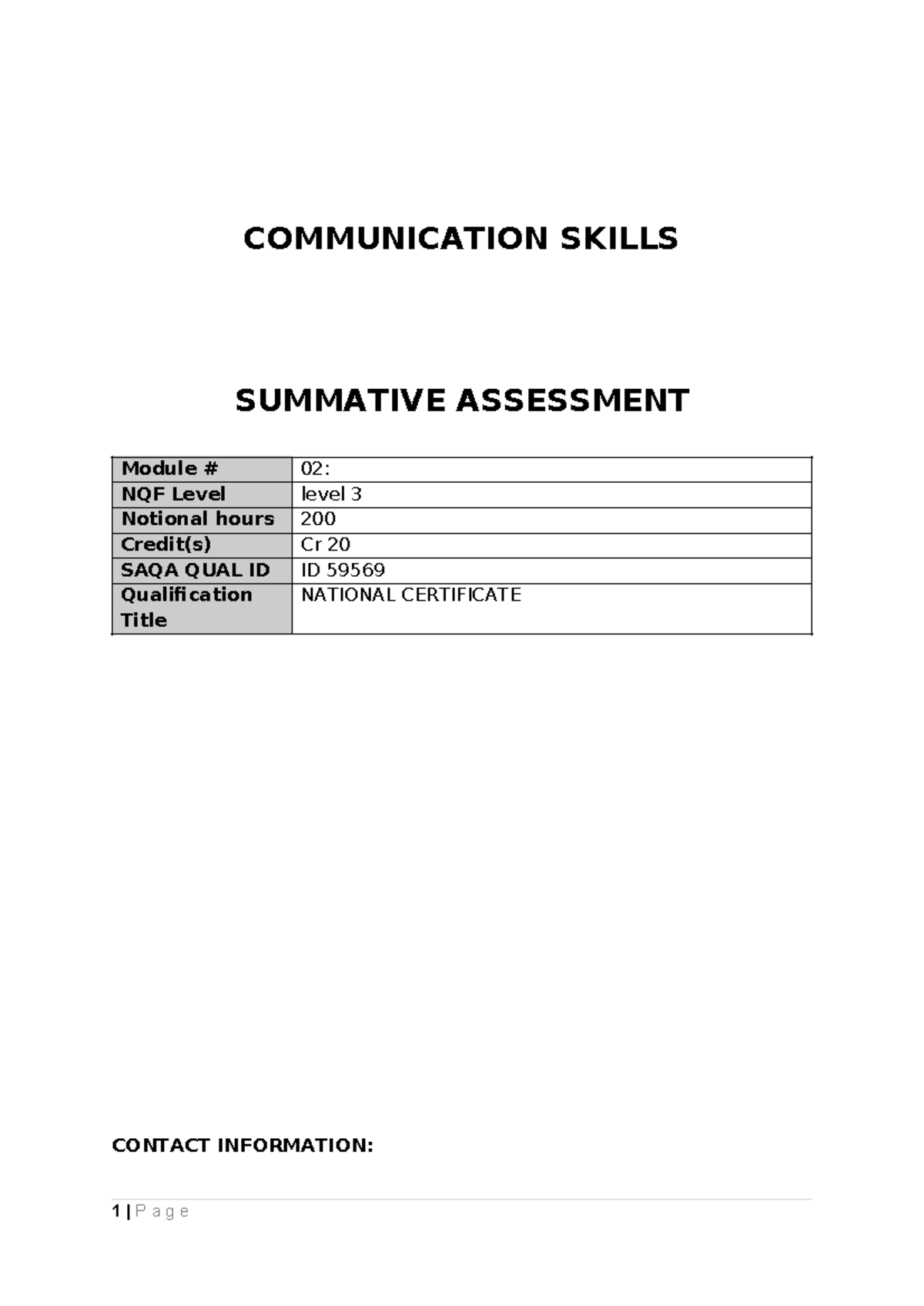 Module 2 - Communication Level 3 - Summative Assessment Guide - Studocu