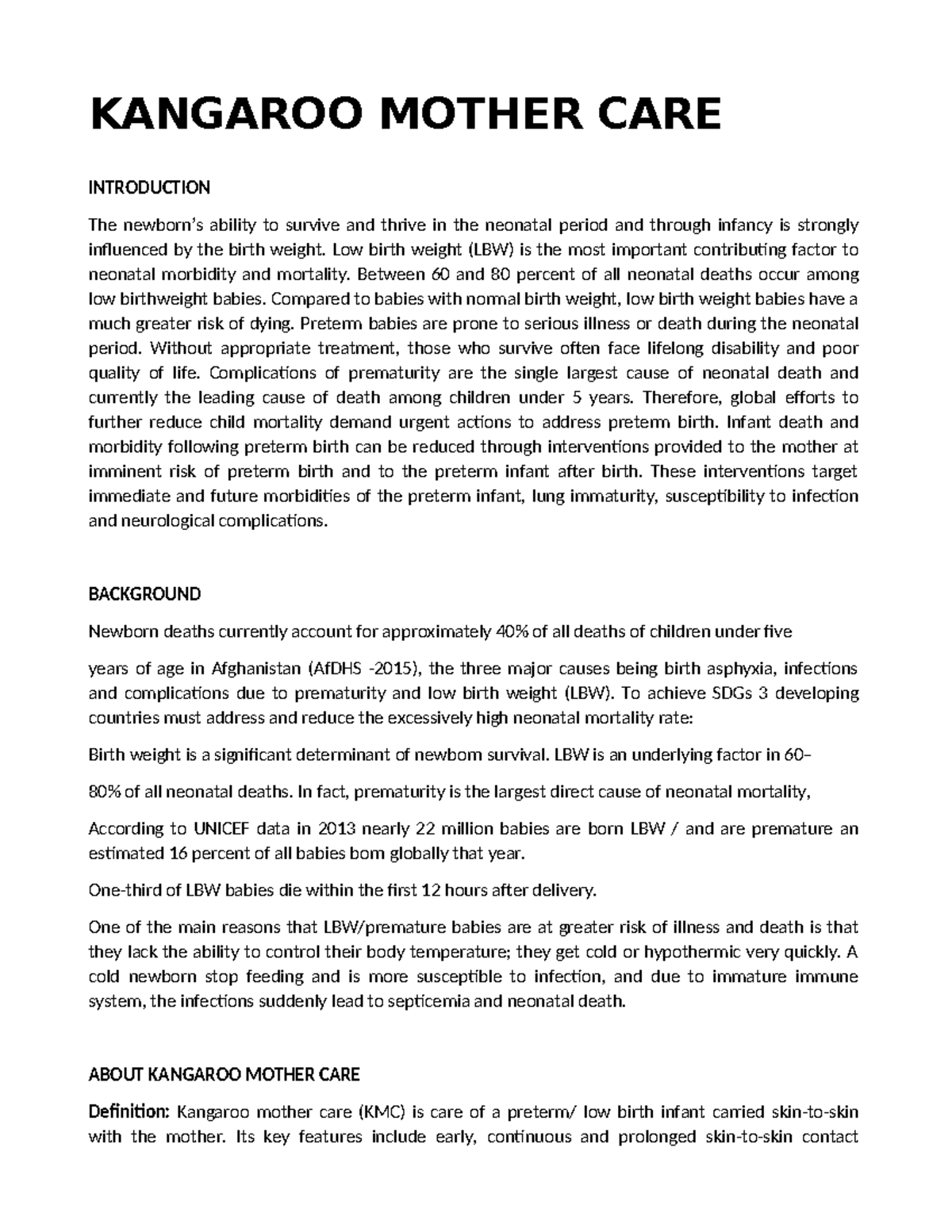 KMC 101: Essential Practices for Kangaroo Mother Care - Studocu