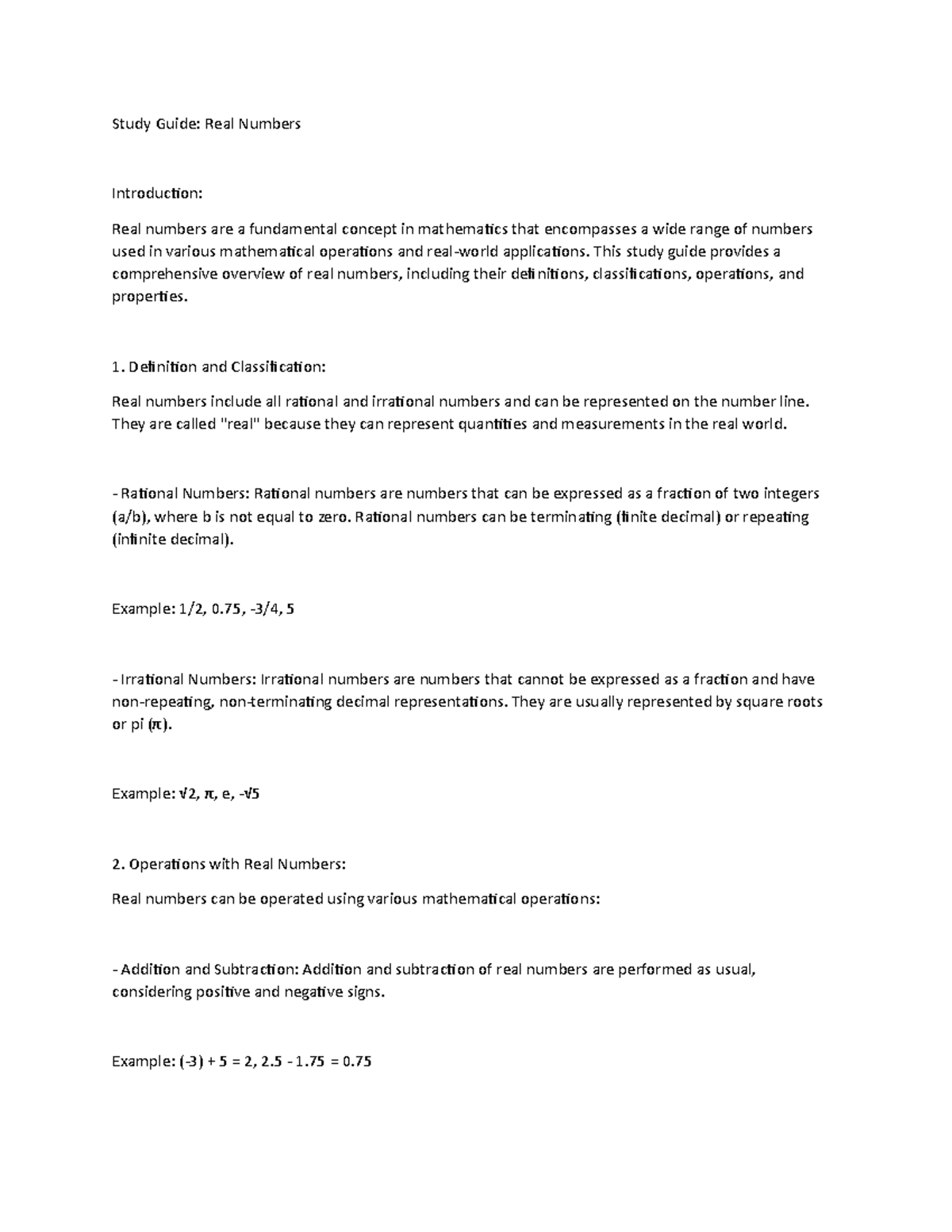 7 Real Numbers - Study Guide: Real Numbers Introduction:Real numbers ...