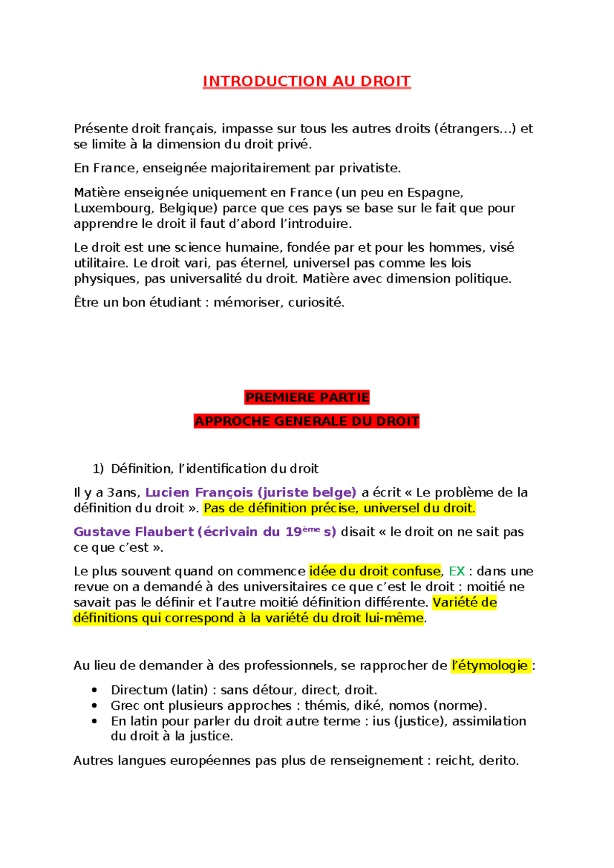 Introduction au Droit Français - Cours de Droit 101 - Studocu