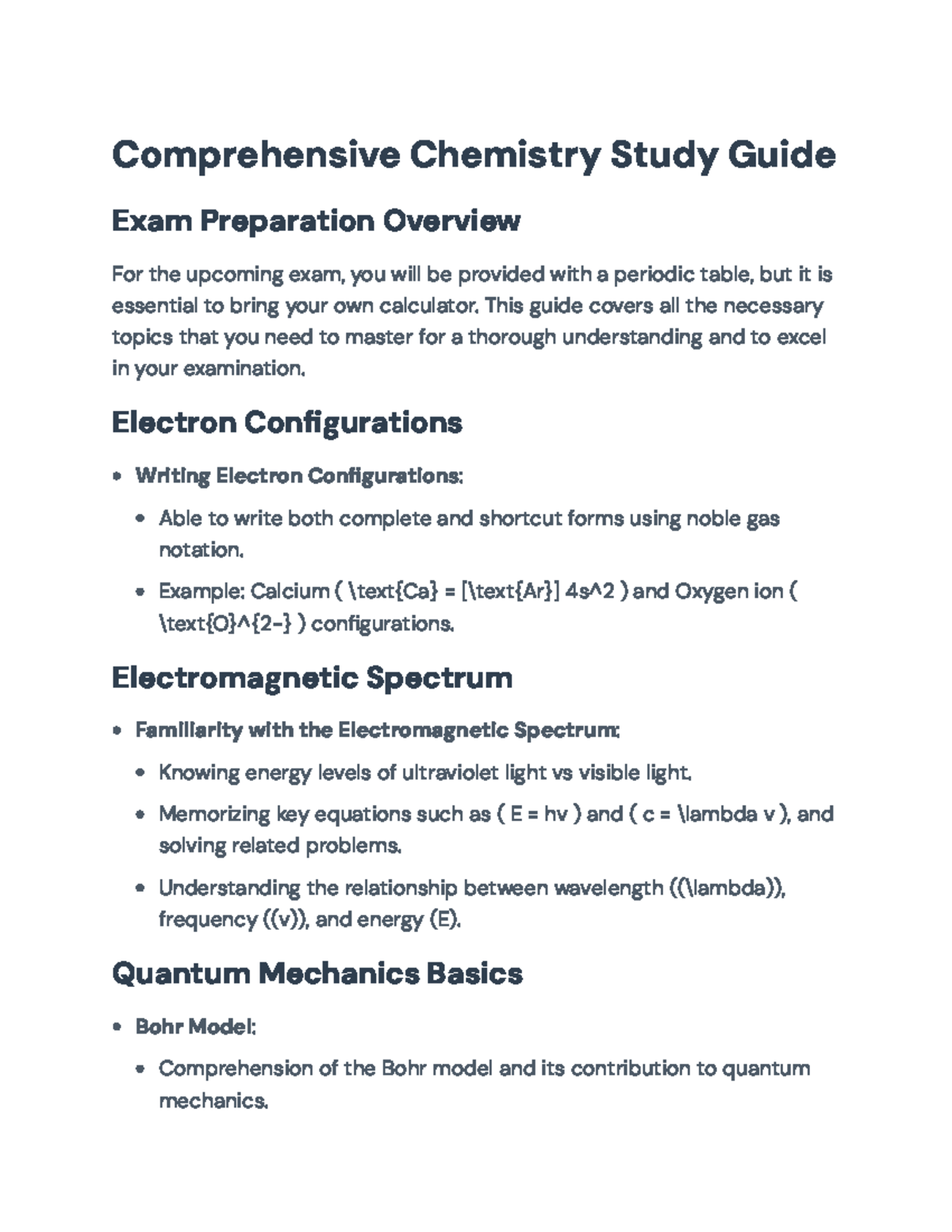 Comprehensive Chemistry Study Guide for Exam Preparation ...