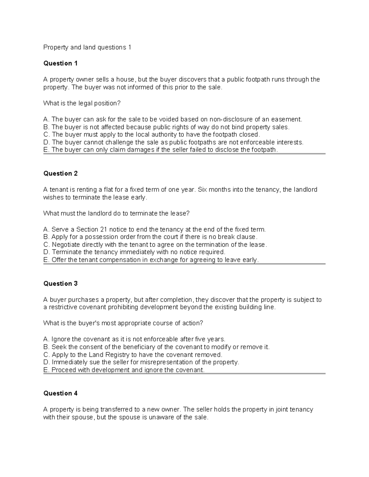Property and land questions 1 - The buyer was not informed of this ...
