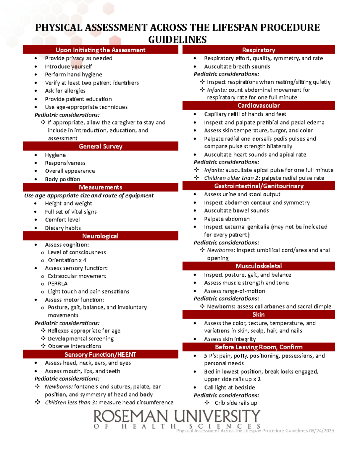 PHYSICAL ASSESSMENT ACROSS THE LIFESPAN: PROCEDURE GUIDELINES - Studocu