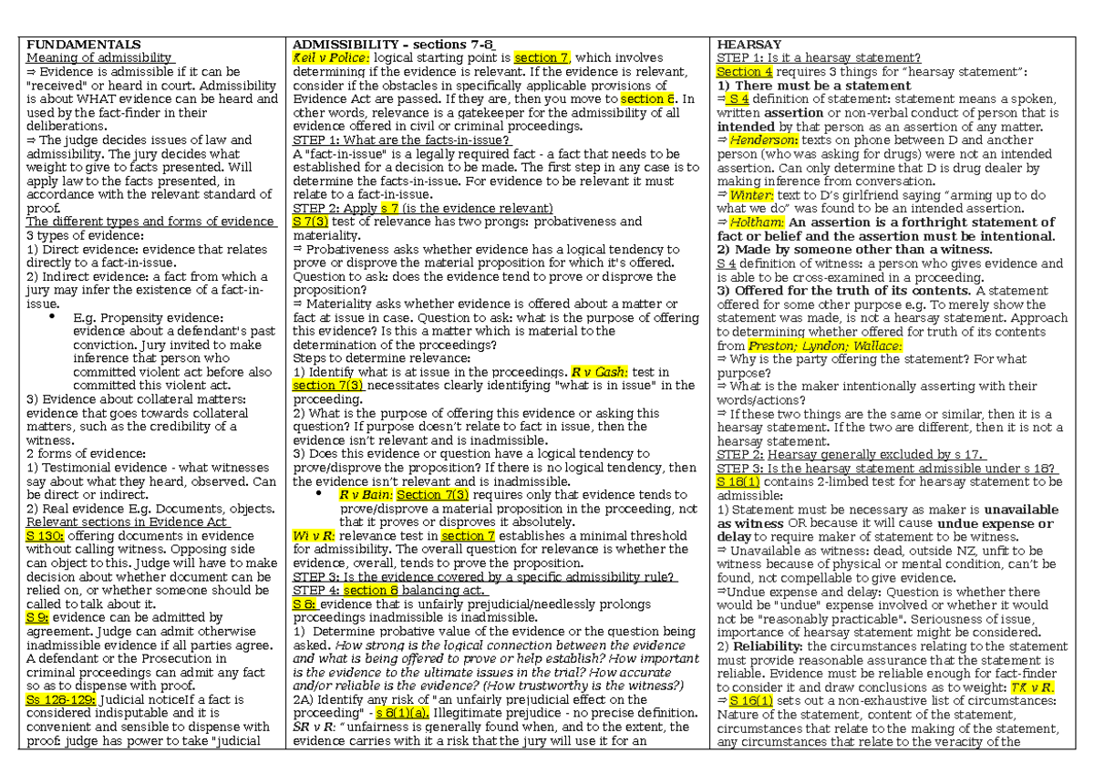 Cheat sheet for Evidence Evening Test - FUNDAMENTALS Meaning of ...