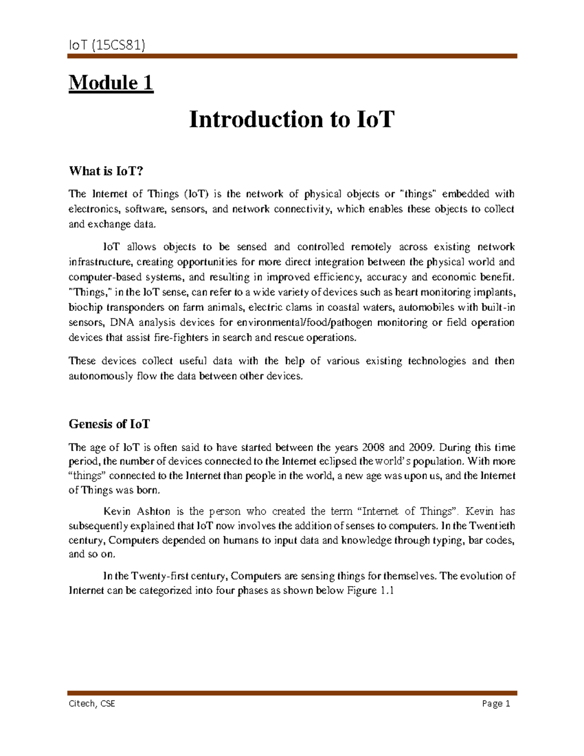 Iot Mod 1 - VTU IOT - Module 1 Introduction to IoT What is IoT? The ...