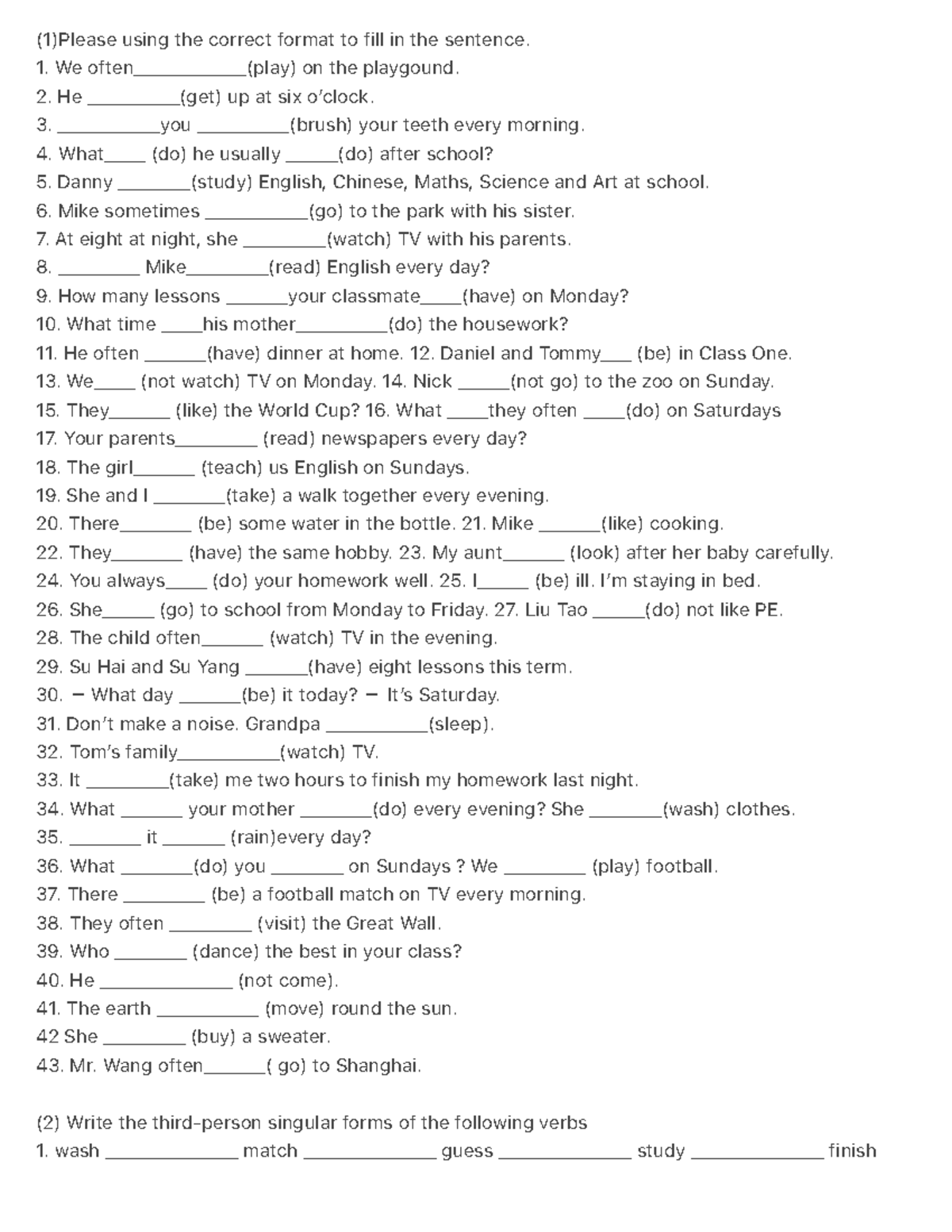 (1) English Grammar Exercises on Verb Forms and Sentence Changes - Studocu