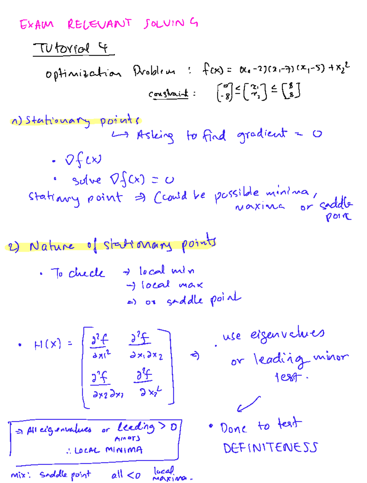 Final Exam Notes: Gradient and Stationary Points Analysis (MATH 7114 ...