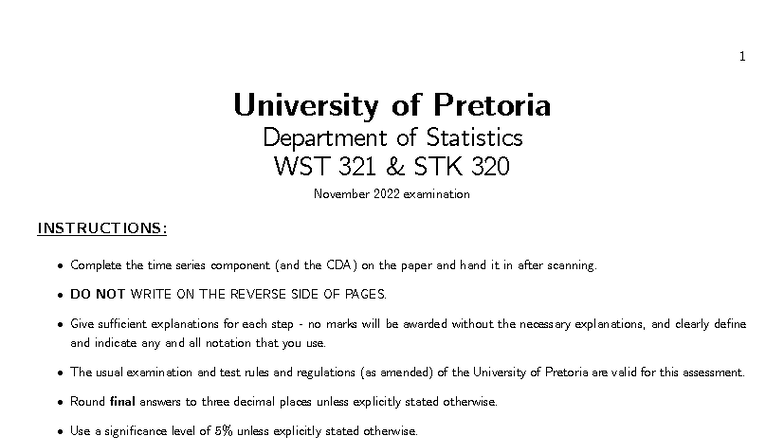 Full Appendix for WST 321 STK 320 November 2022 Exam - Studocu