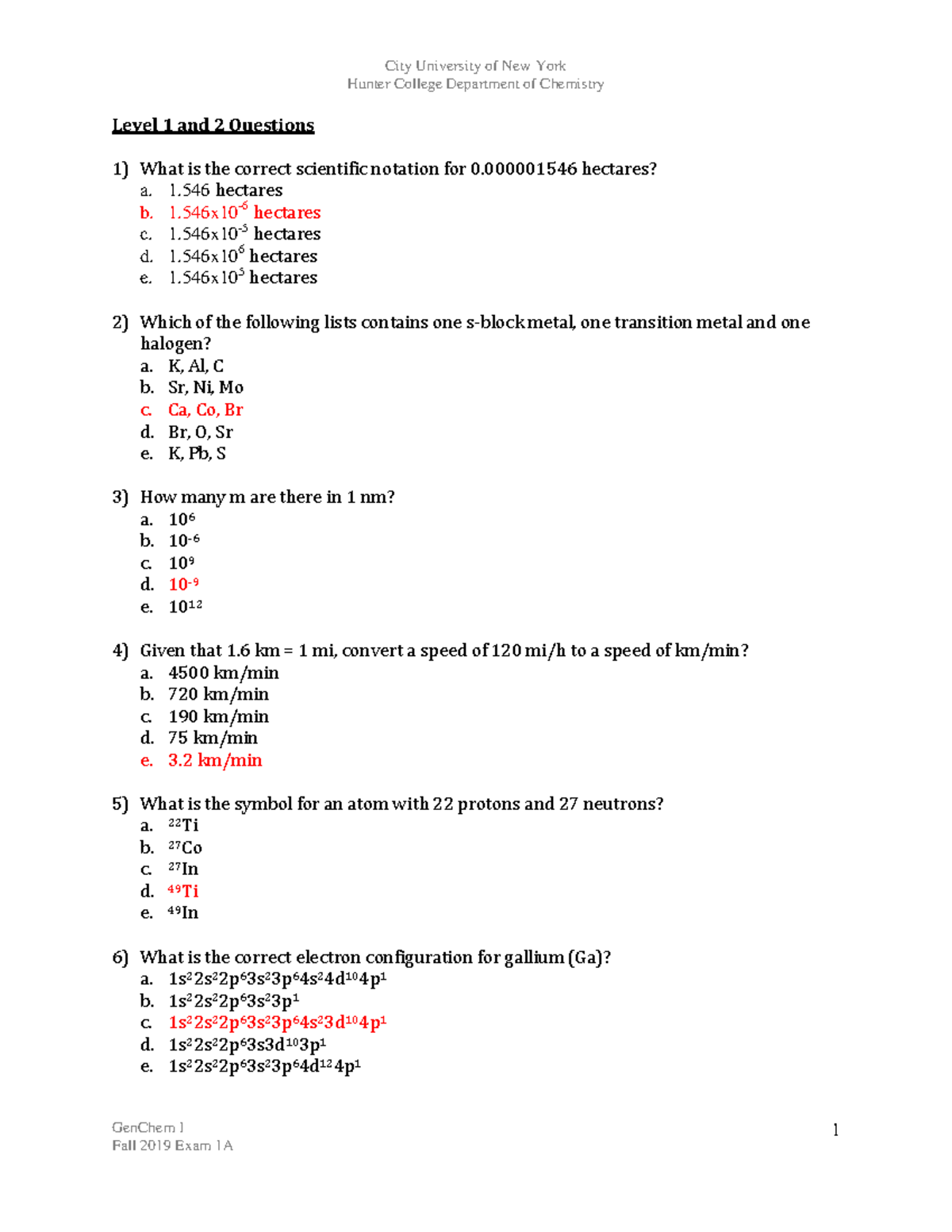 GenChem I Exam 1 Review - Sample Questions and Solutions - Studocu