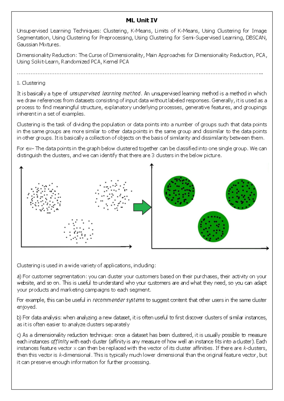 ML UNIT-IV - Unsupervised Learning & Dimensionality Reduction Notes ...