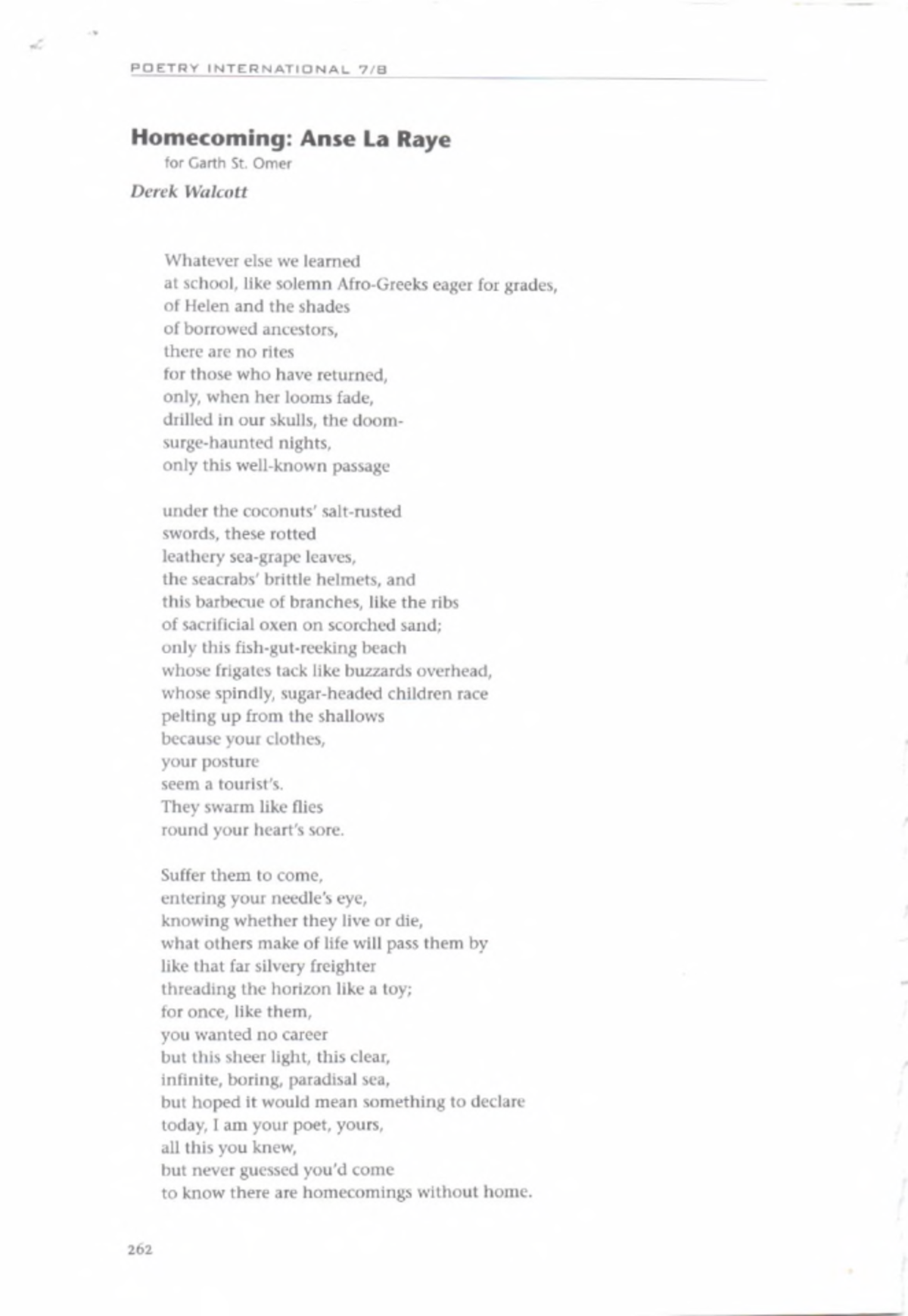 POETRY INTERNATIONAL: Homecoming Anse La Raye Analysis - Studocu