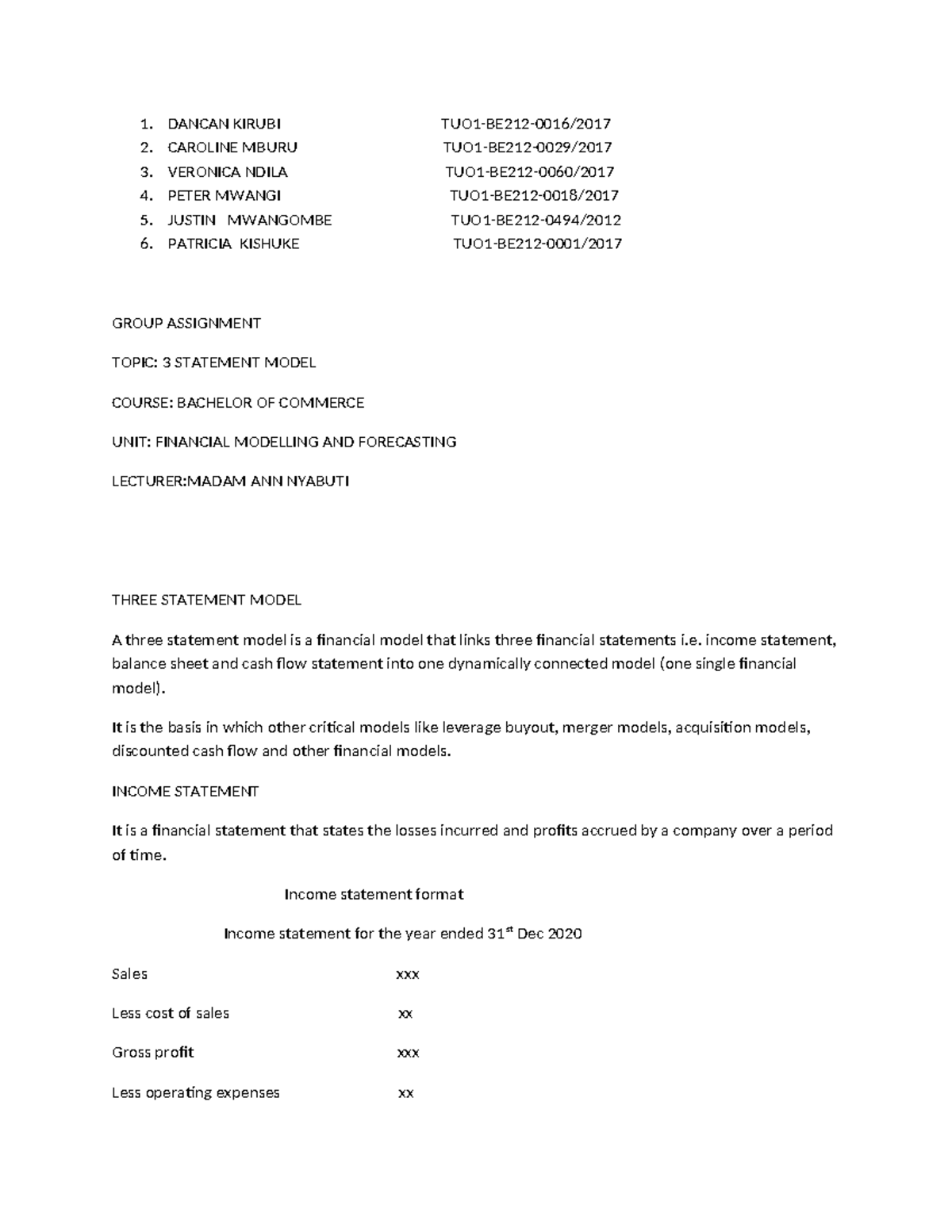 Three Statement Model Analysis - BCOM Financial Modelling Assignment ...