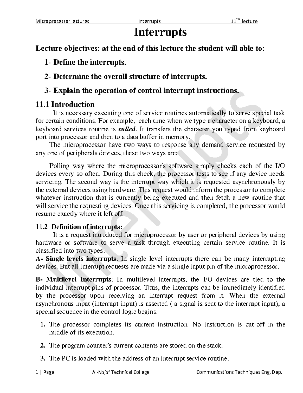 Lect11-interrupt - electrical engineering practice - Interrupts Lecture ...
