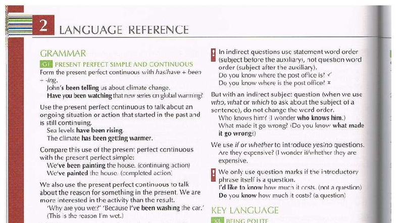 G1 LANGUAGE REFERENCE: INDIRECT QUESTIONS & PRESENT PERFECT - Studocu