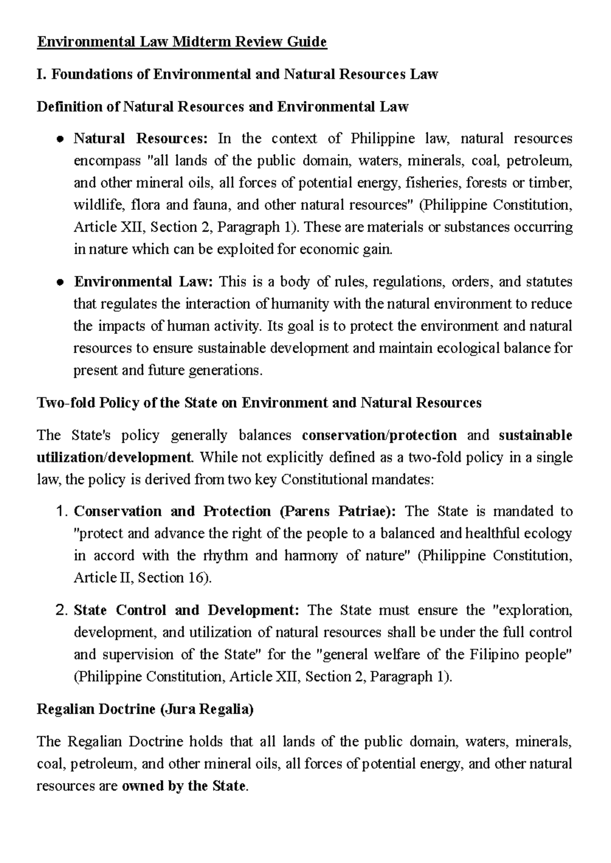 Environmental Law (ENV 101) Midterm Review Guide: Key Concepts and ...