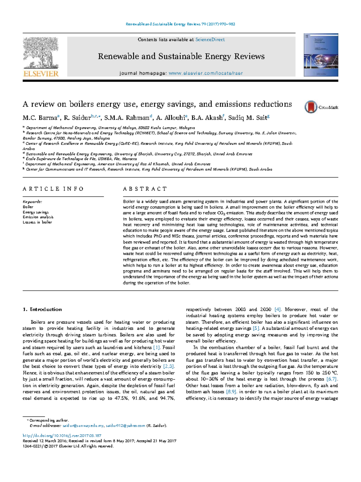 A Review on Boilers Energy Use, Savings, and Emissions Reductions - Studocu