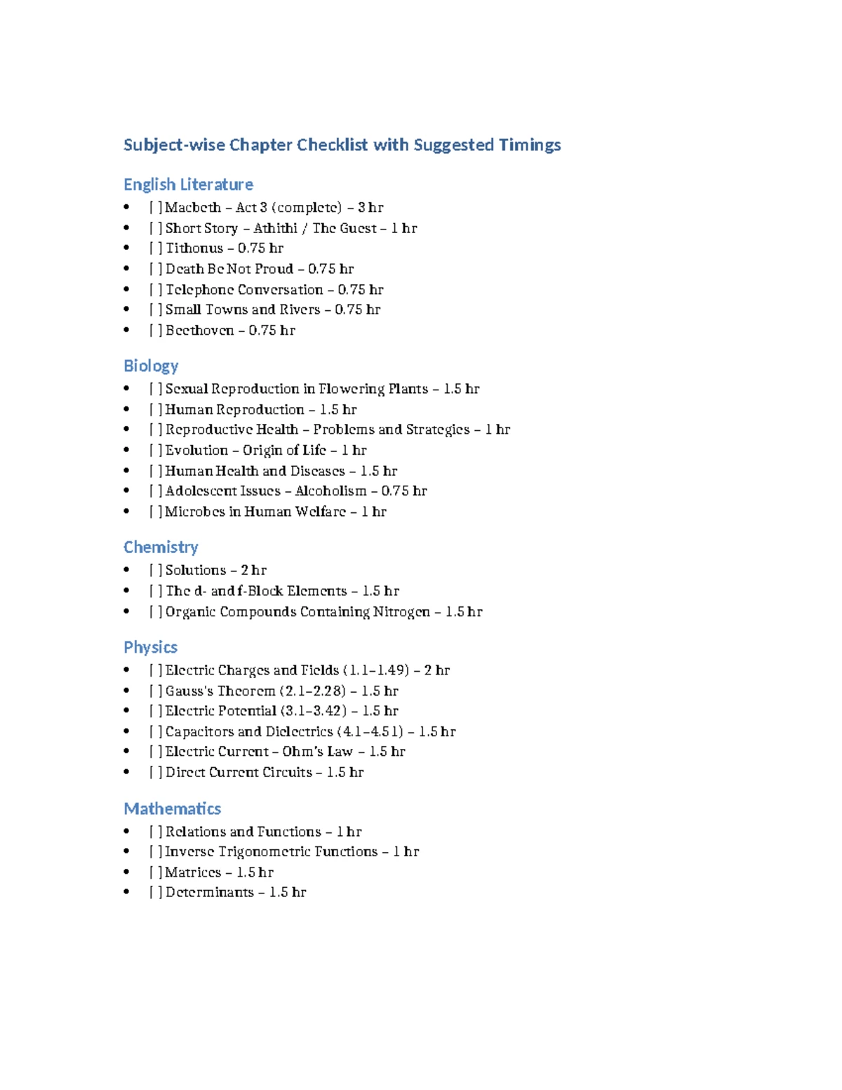 ISC Subjectwise Chapter Checklist - Subject-wise Chapter Checklist for ...