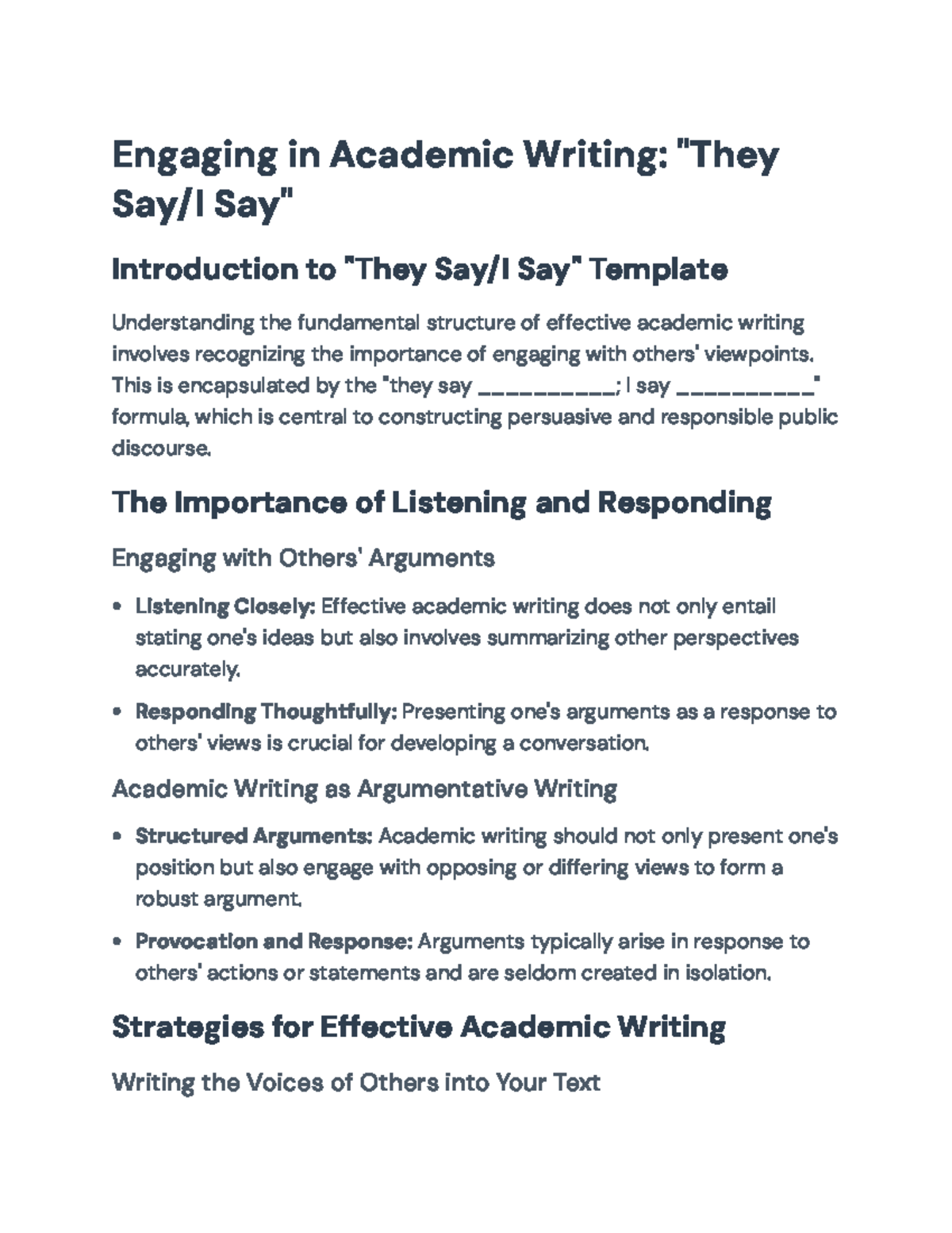 Engaging in Academic Writing: They Say/I Say Template Explained ...