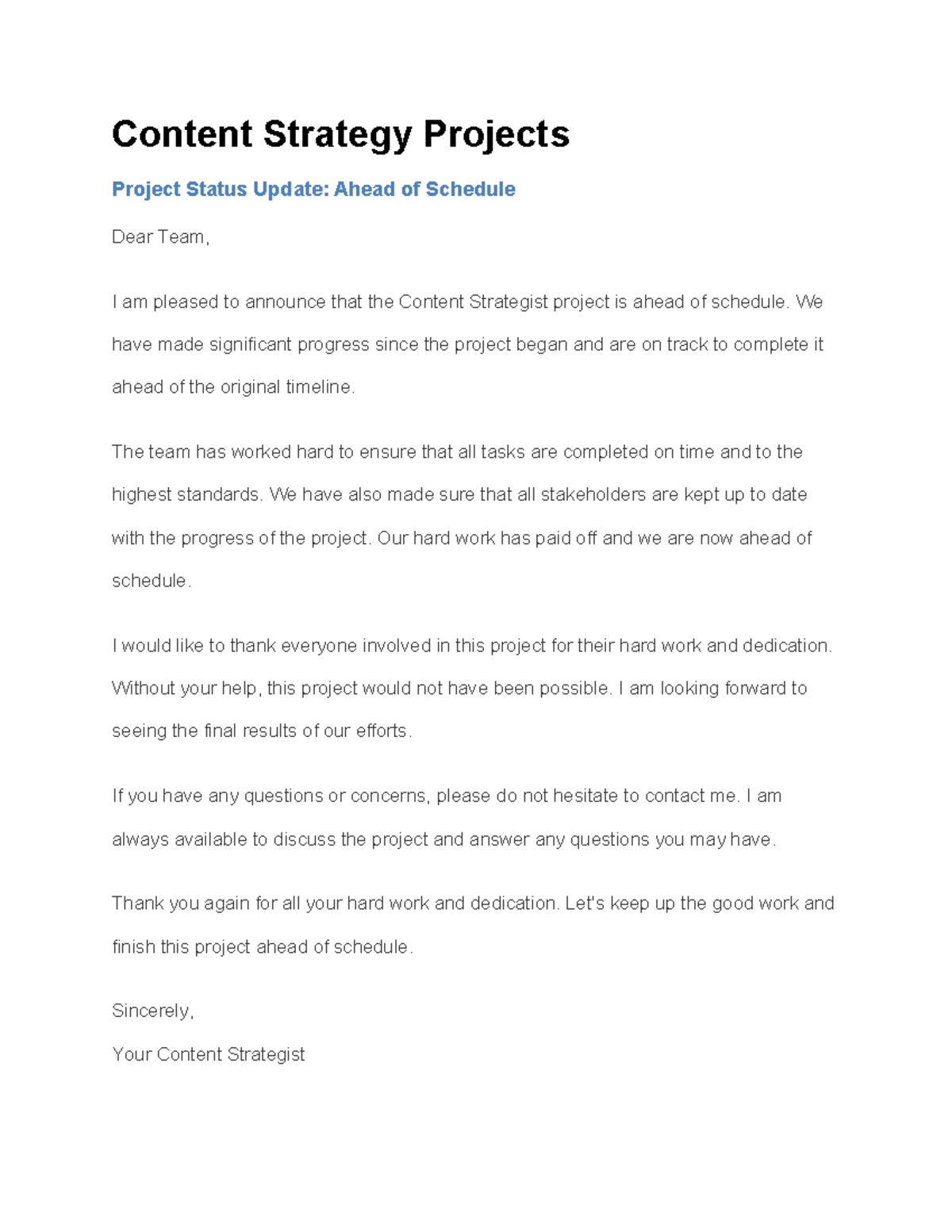 Content Strategy Projects: Status Updates and Progress Reports - Studocu