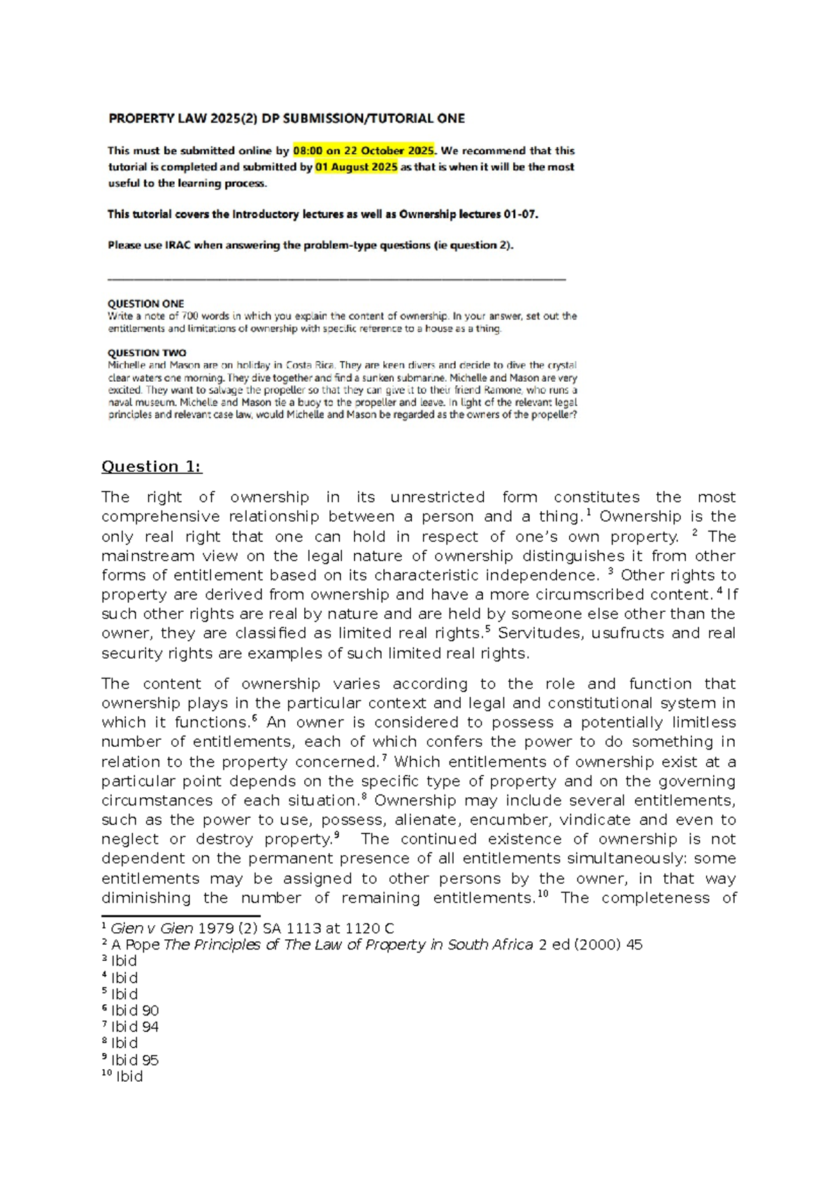 Tutorial 1: Understanding Ownership Rights and Acquisition Mechanisms ...