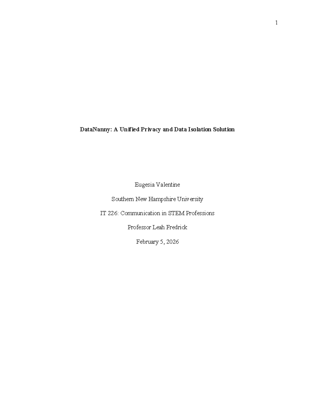 IT 226: DataNanny Project Design Brief Overview - Studocu