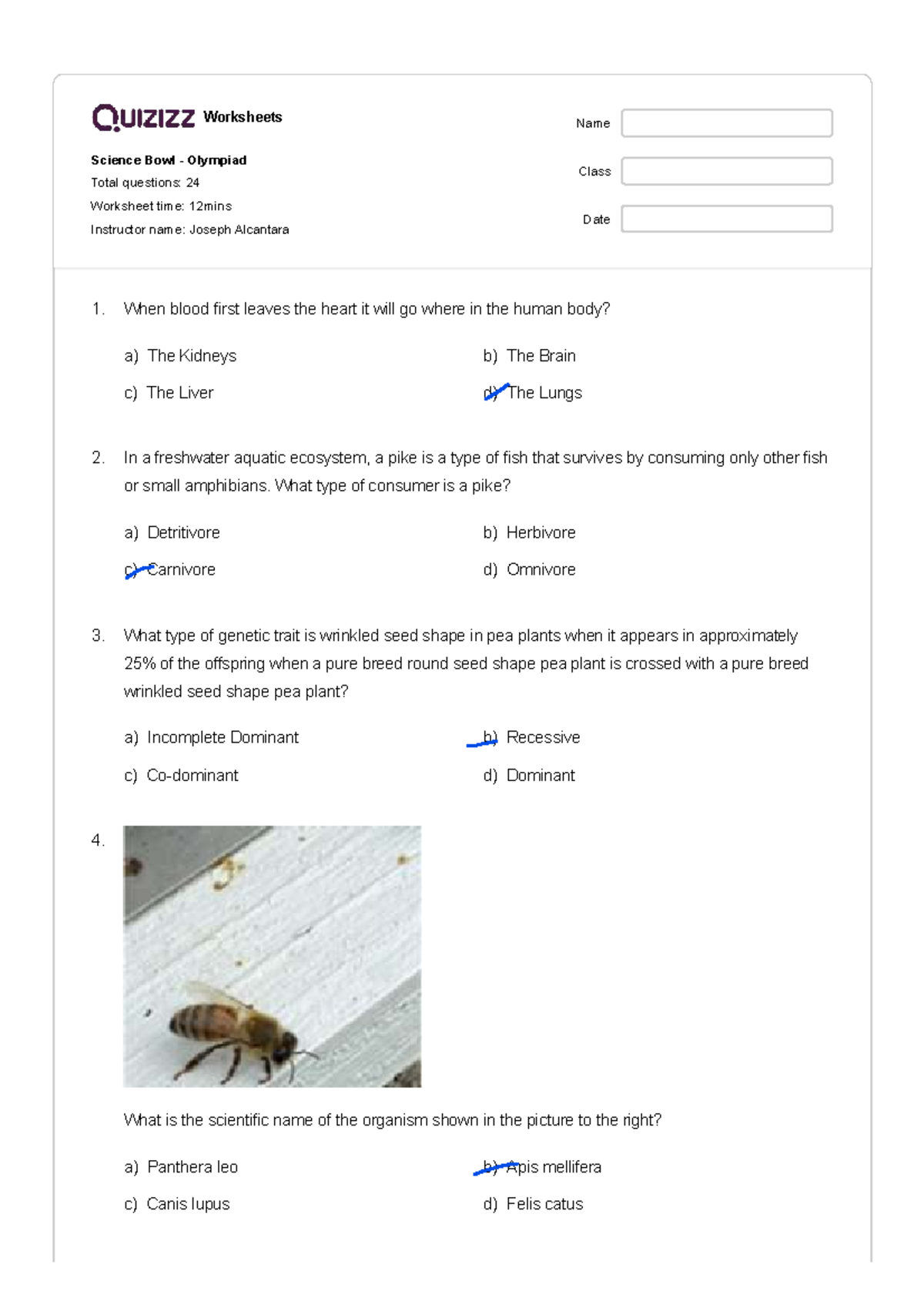 Science Bowl Olympiad Quizizz Worksheet - 24 Questions - Studocu