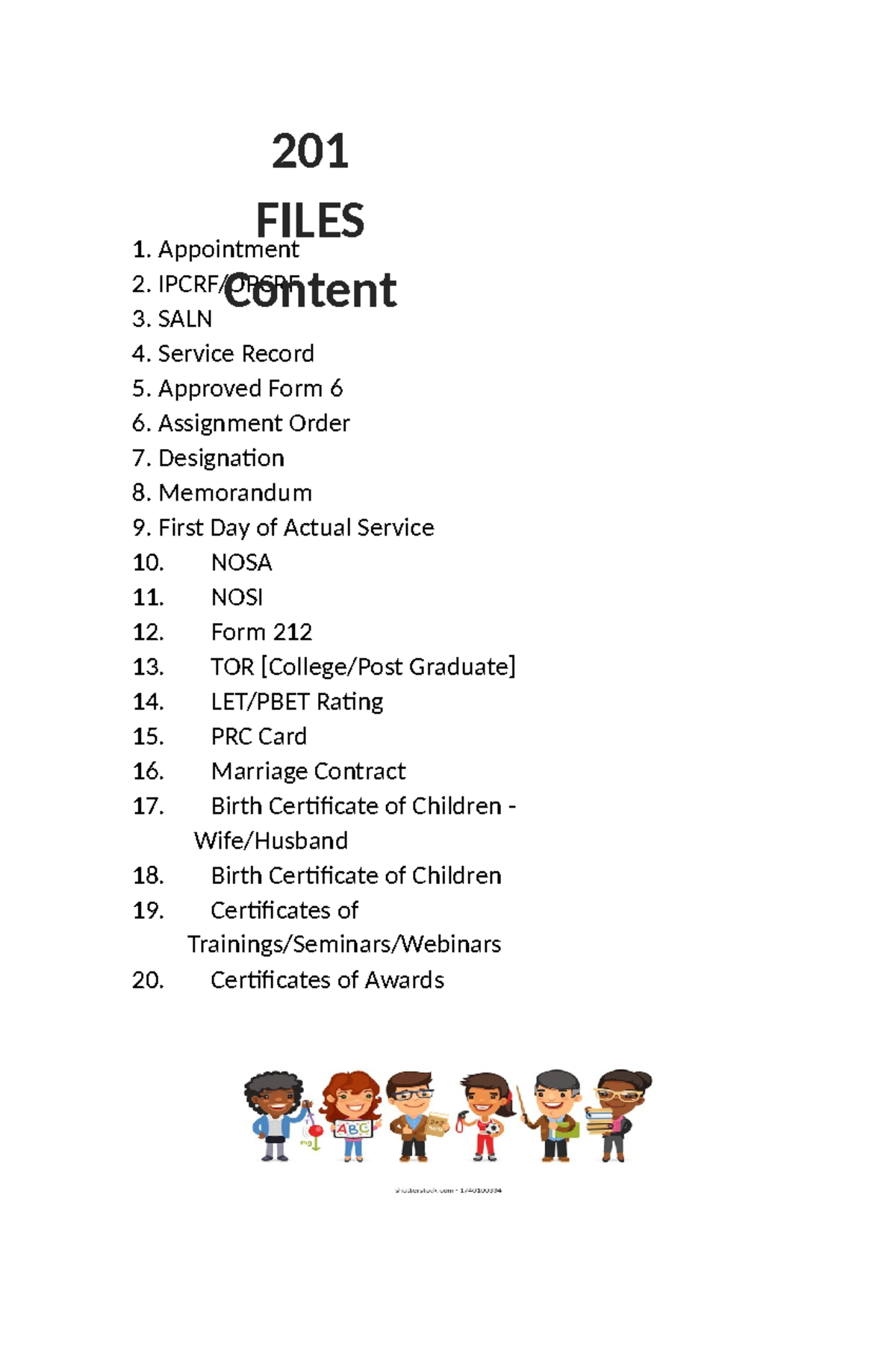 201-Files-Content - 201 file summary - 1. Appointment 2. IPCRF/OPCRF 3 ...