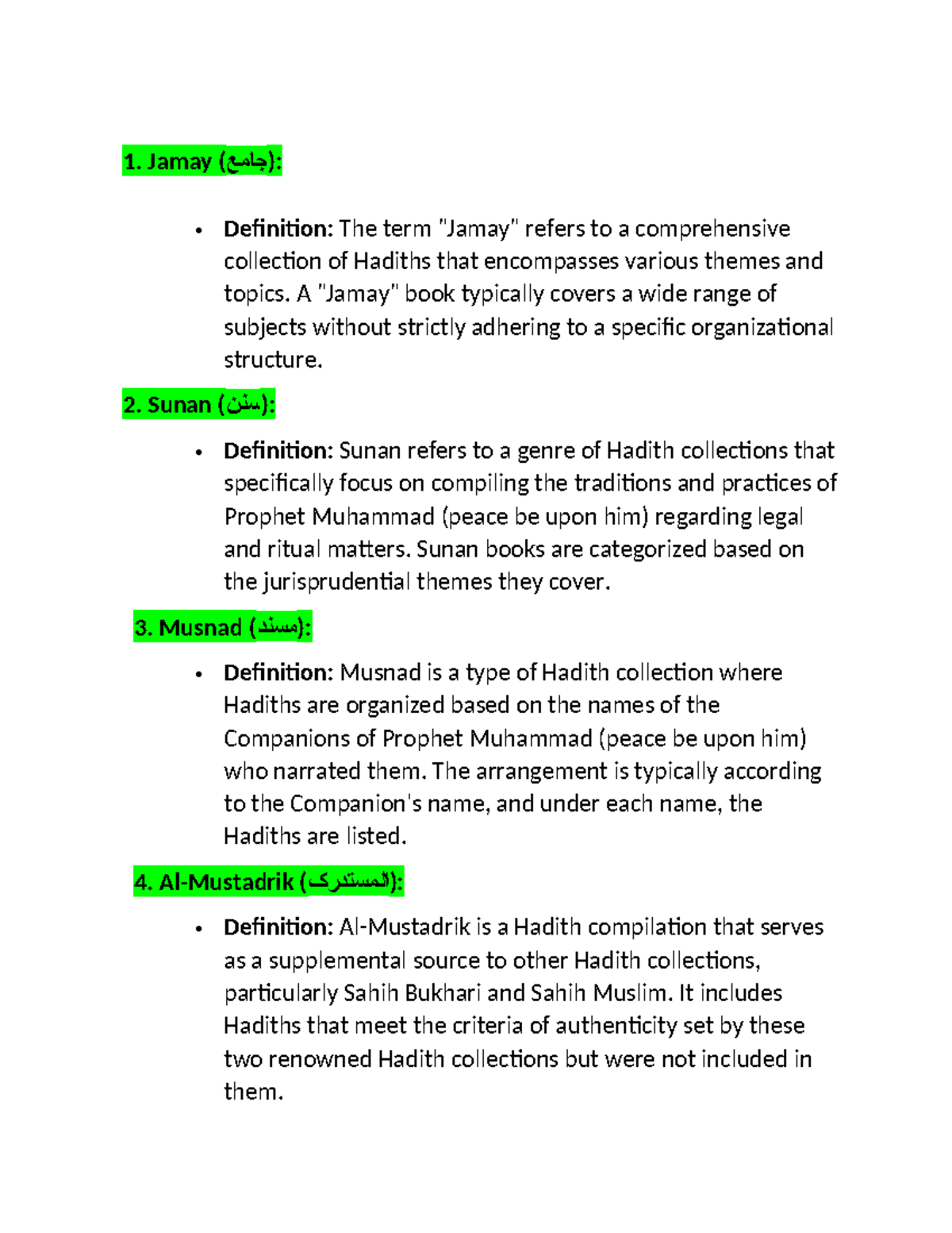 Islamiyat: Understanding Hadith Collections and Their Types - Studocu
