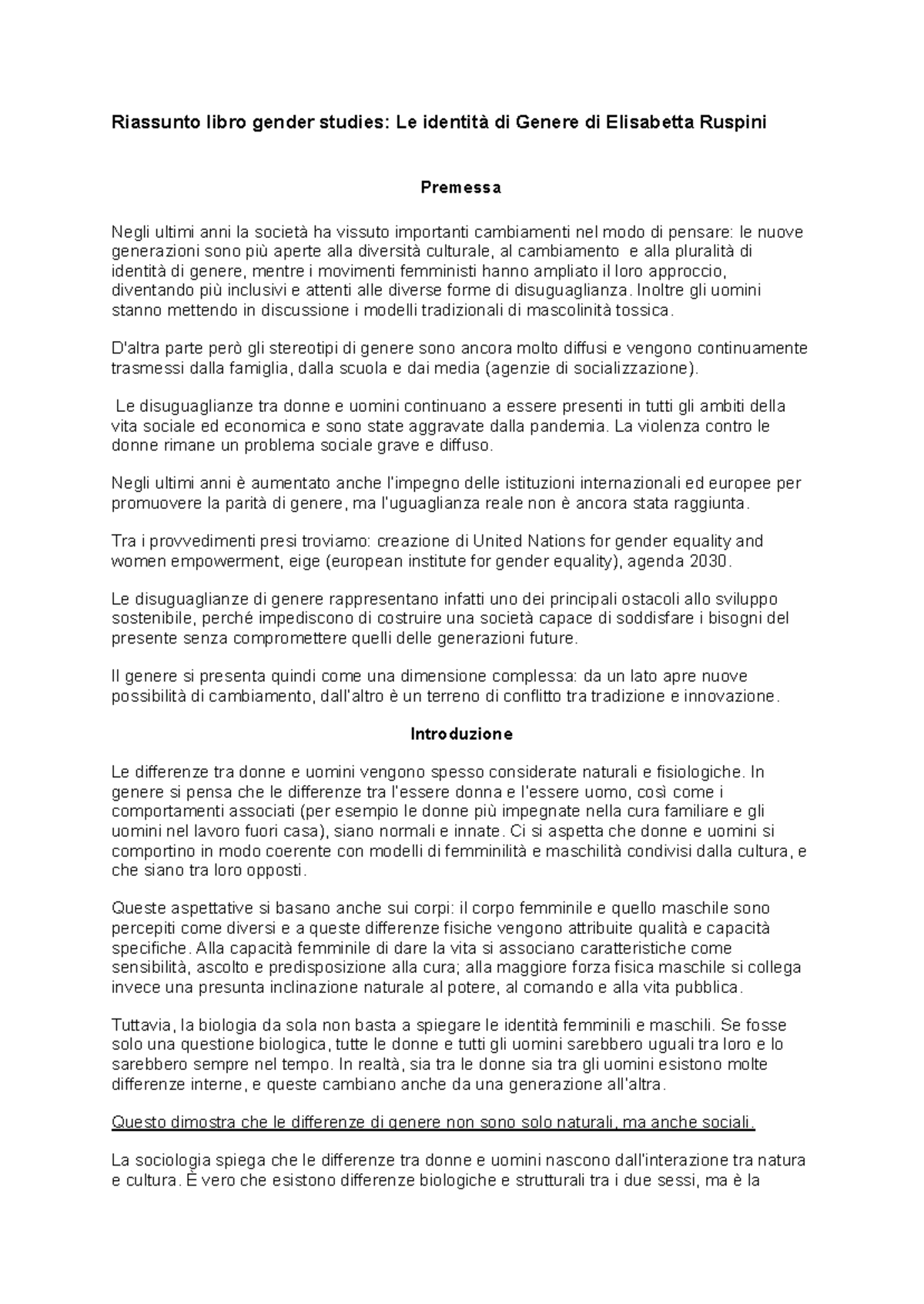 Riassunto libro Gender Studies: Le identità di Genere di Ruspini - Studocu