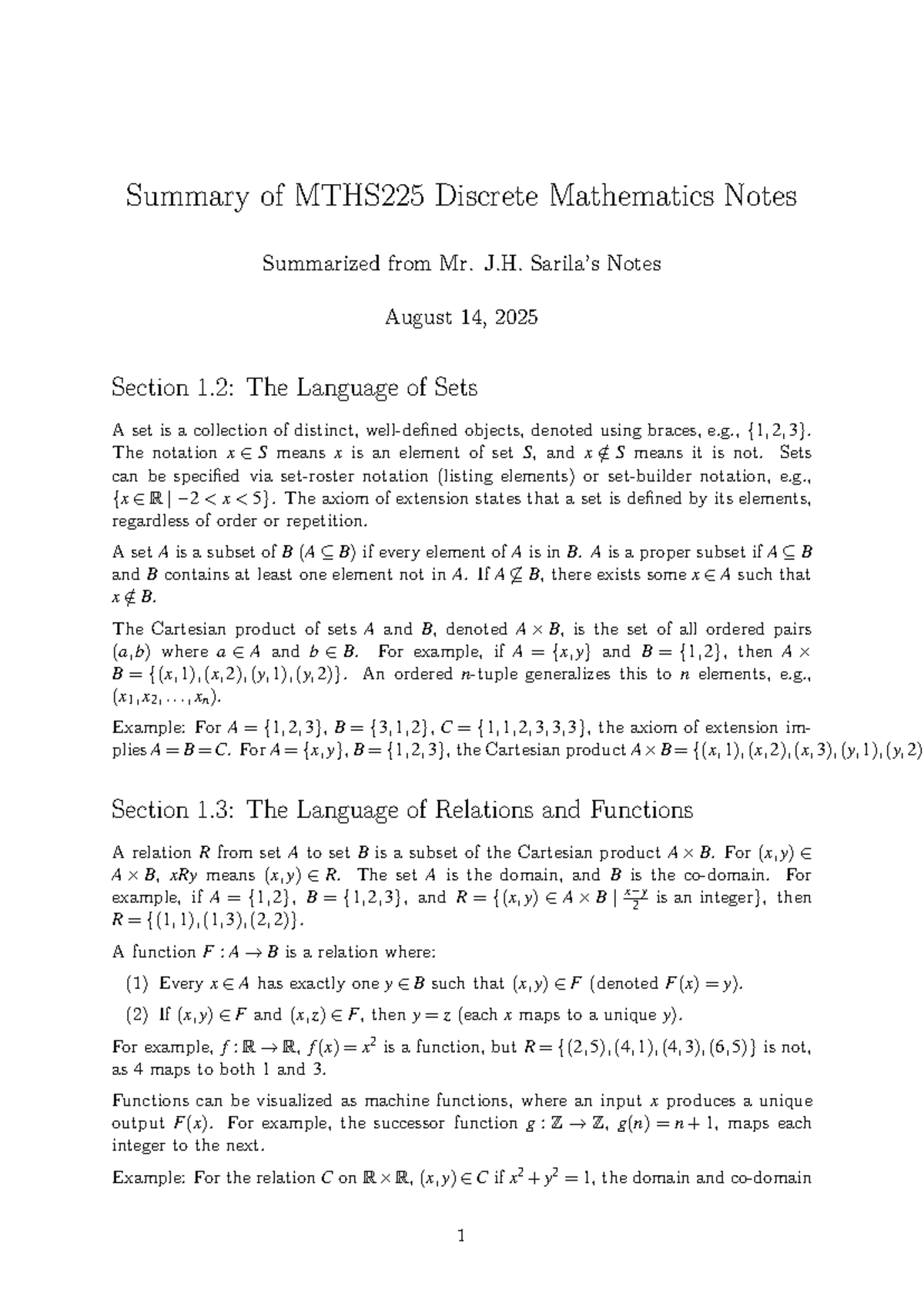 MTHS225 Discrete Mathematics: Summary of Key Concepts and Notes - Studocu