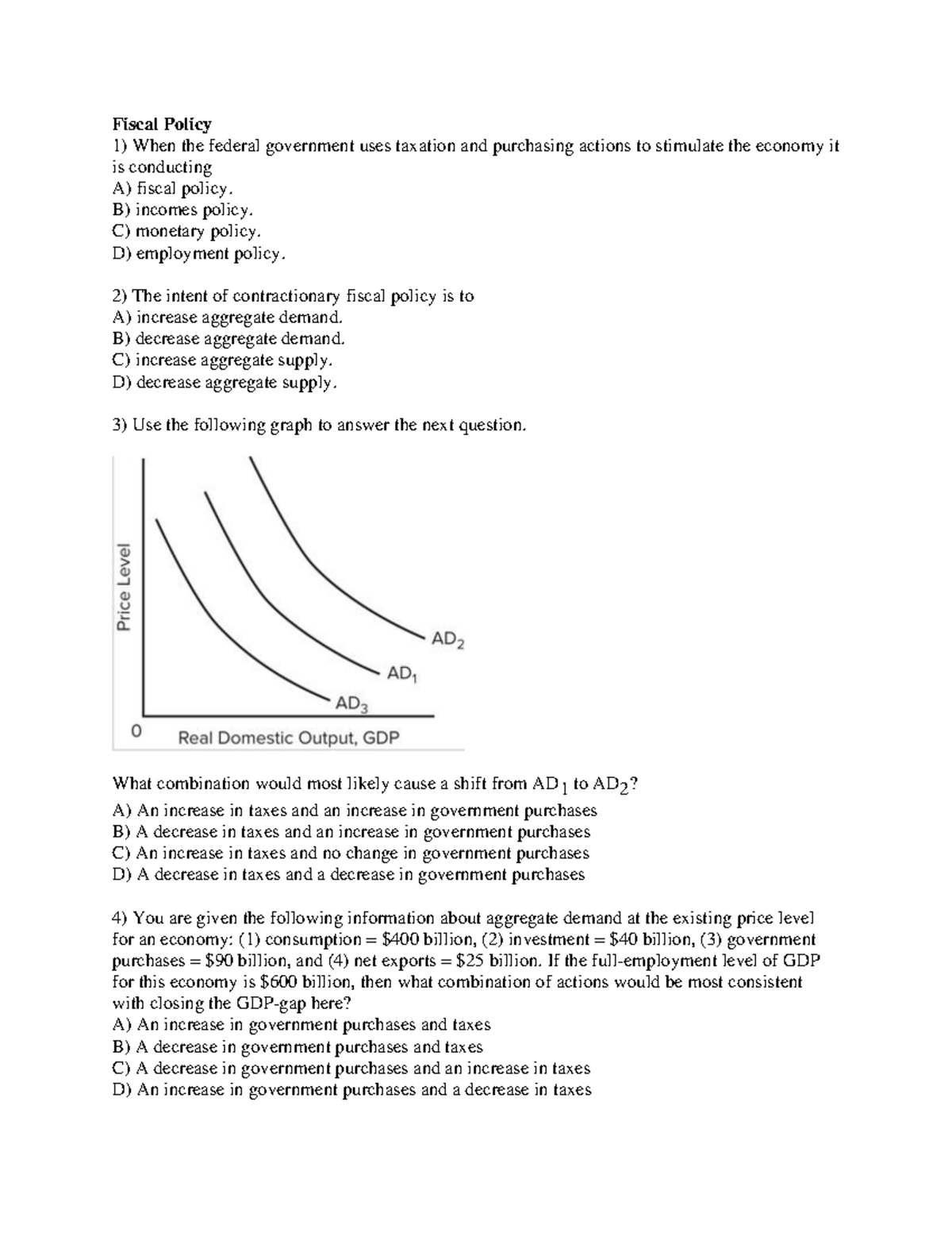 Fiscal Policy Exam Questions and Key Concepts for ECON 101 - Studocu