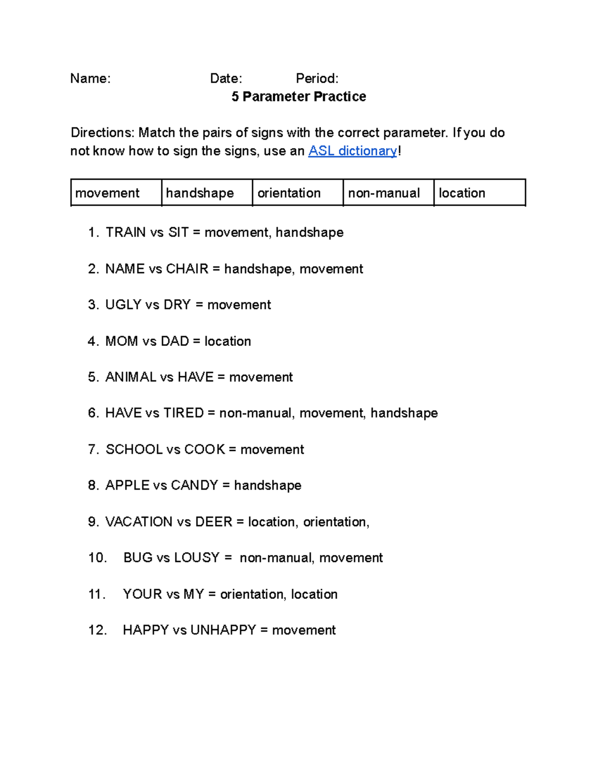 5 parameters practice 2 - Name: Date: Period: 5 Parameter Practice ...