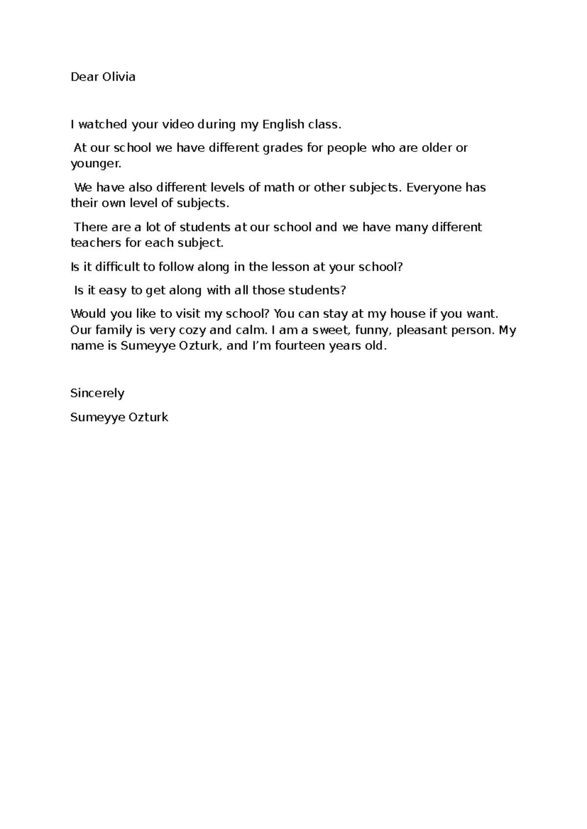 Engels Email to Olivia - Voorbeeld Mail (ENG 101) - Studocu