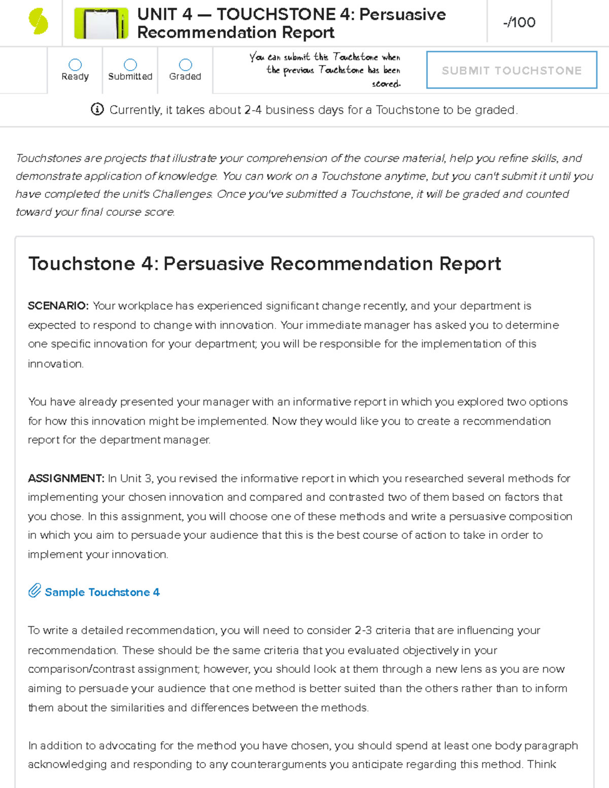 Touchstone 4: Persuasive Recommendation Report for Workplace Innovation ...
