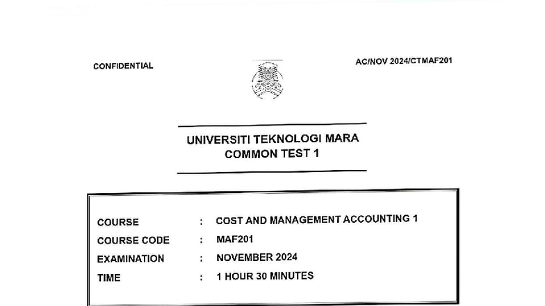 MAF201 Common Test 1: Cost & Management Accounting Exam Notes - Studocu