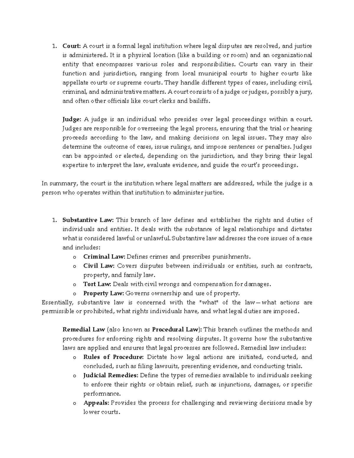 CIVPRO REMEDIAL LAW - 1. Court: A court is a formal legal institution ...