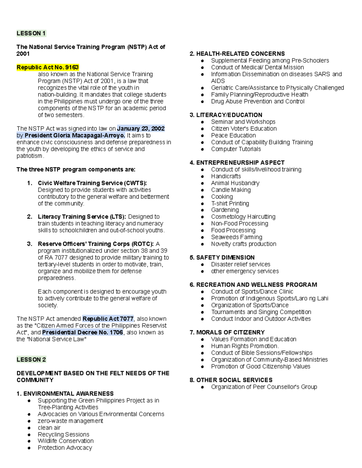 NSTP Lesson 1 2 - nstp - LESSON 1 The National Service Training Program ...