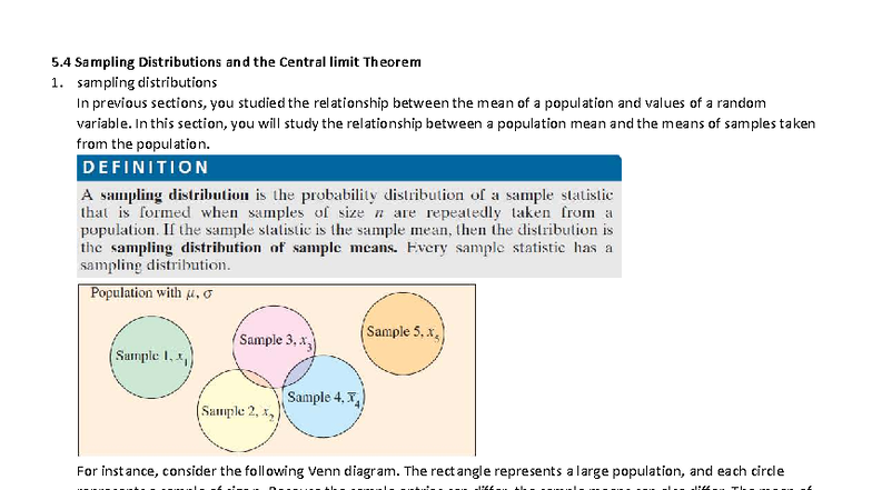 S-5.4 Sampling Distributions & Central Limit Theorem Overview - Studocu