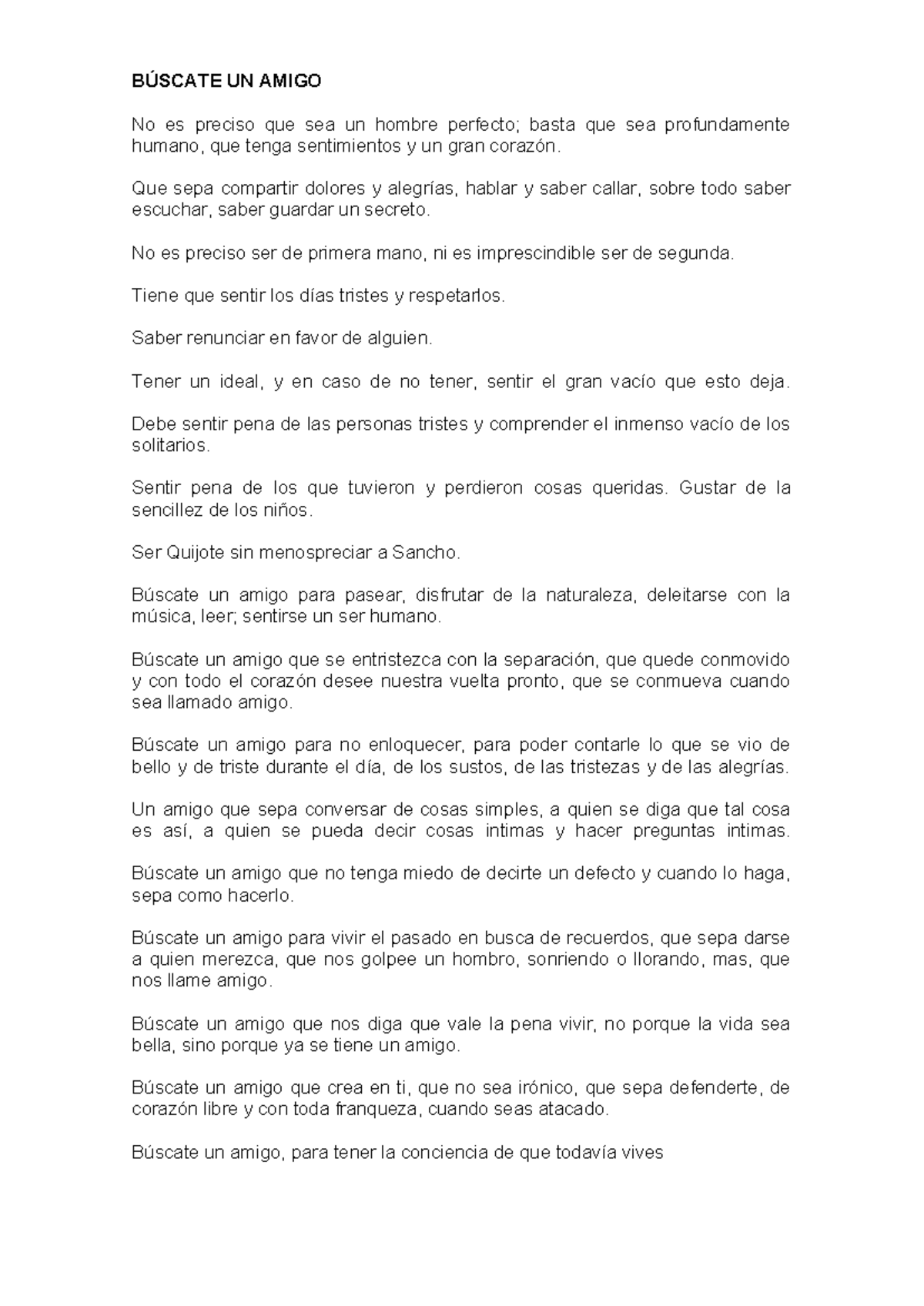 BÚSCATE UN AMIGO - Reflexiones sobre la Amistad y la Humanidad - Studocu