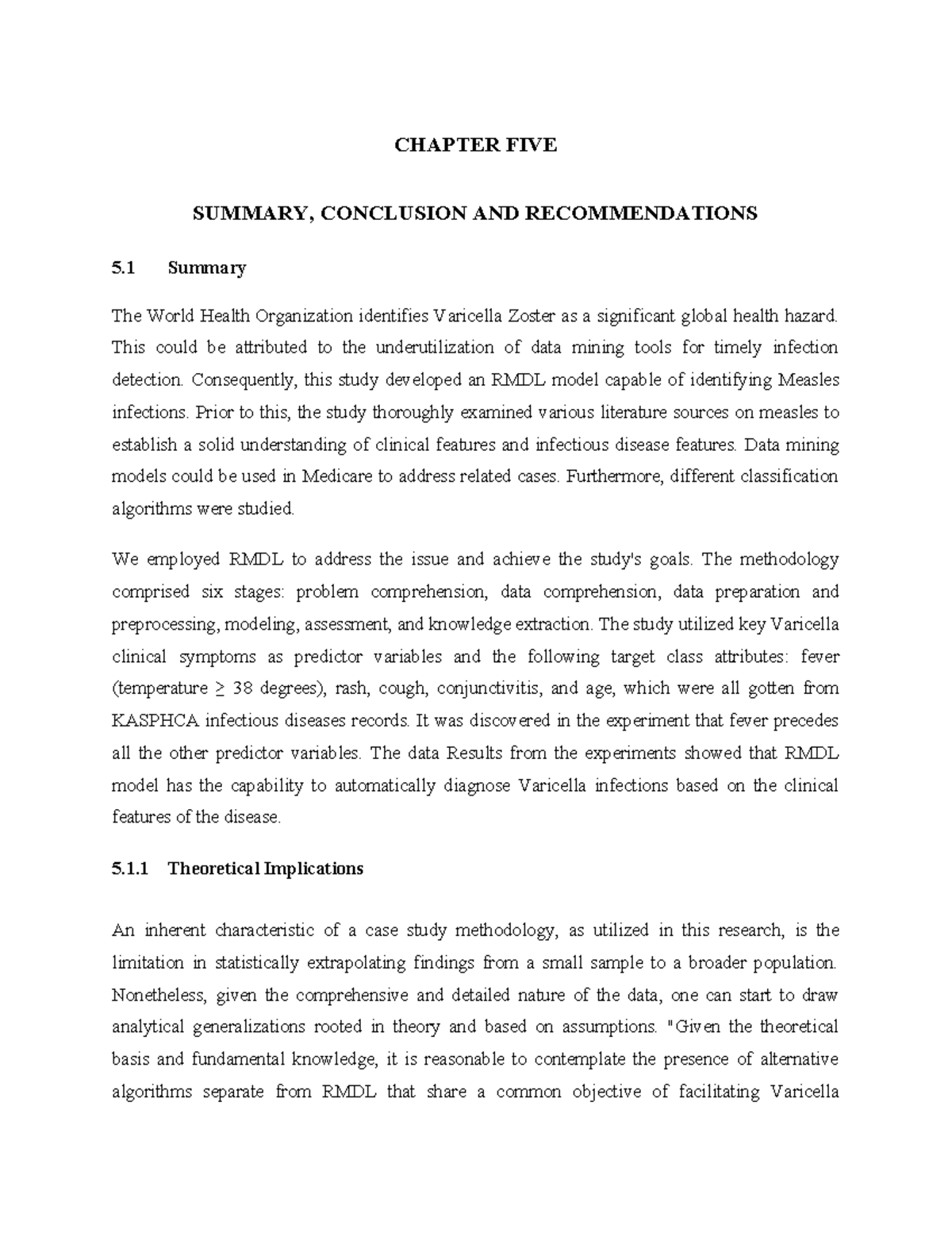 Chapter five Mishel - Final Report - CHAPTER FIVE SUMMARY, CONCLUSION ...