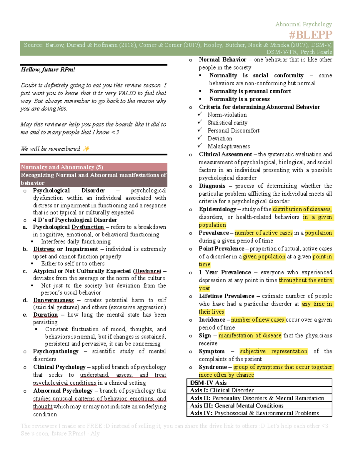 Abnormal Psychology (AB Psy) Final Exam Outline and Key Concepts - Studocu