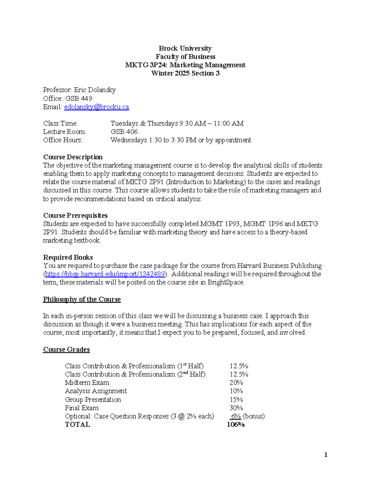 MKTG 3P24 Syllabus for Winter 2025: Marketing Management Course Details ...