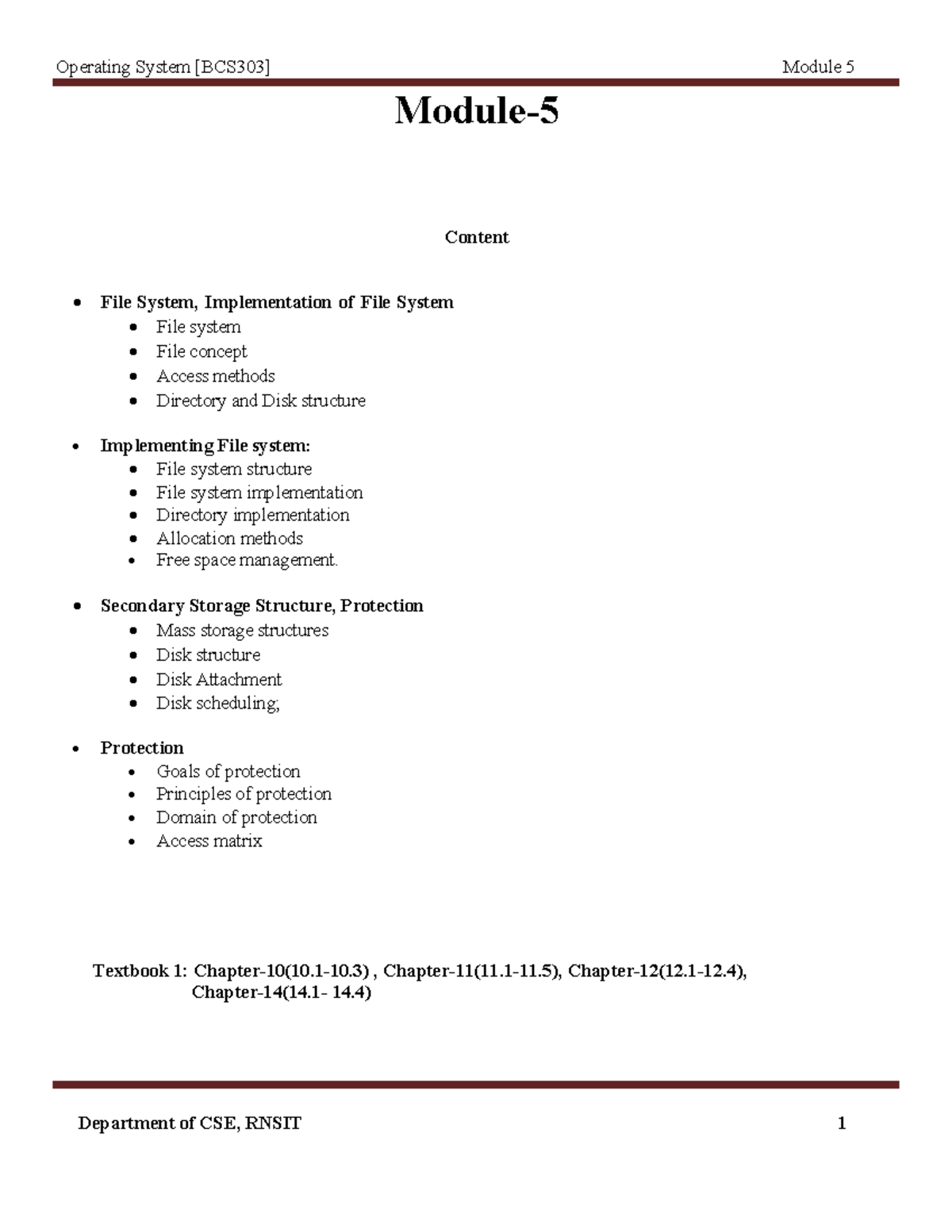 Operating System CSE Module 5: File System Implementation and Structure ...